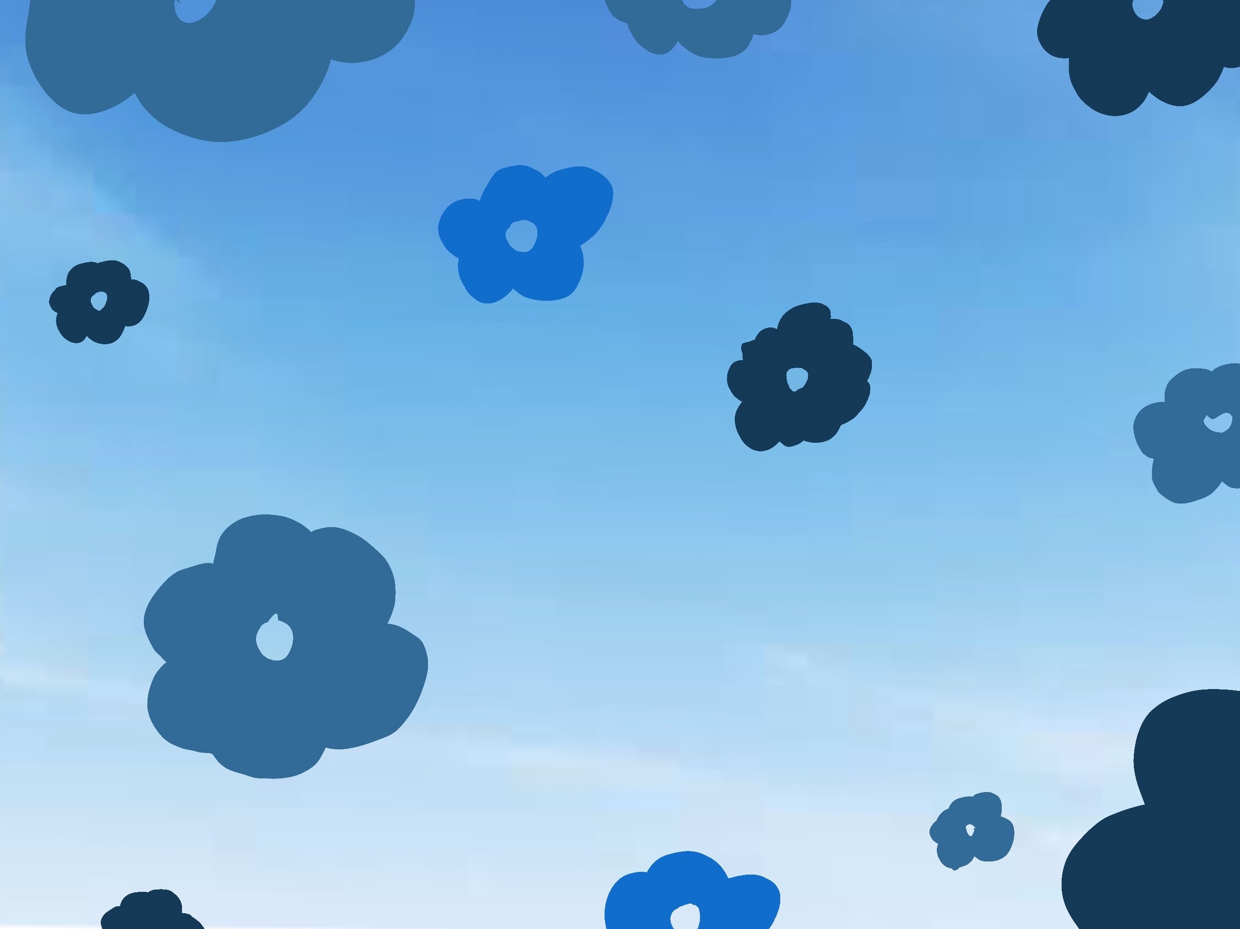 Blue cloud and flower-themed background for Beranted, visual artist Josiah Harris