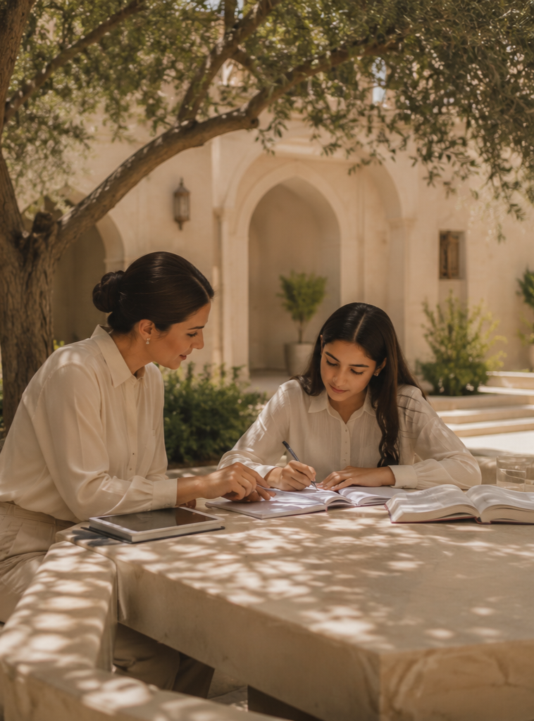A private tutor works with a student in Saudi