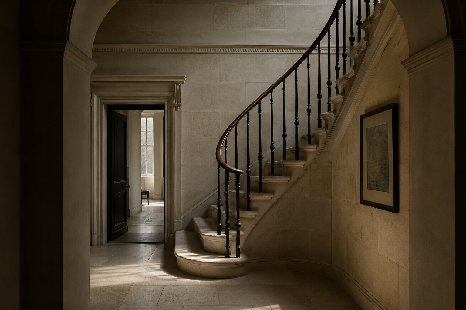 A stone staircase in an English family home