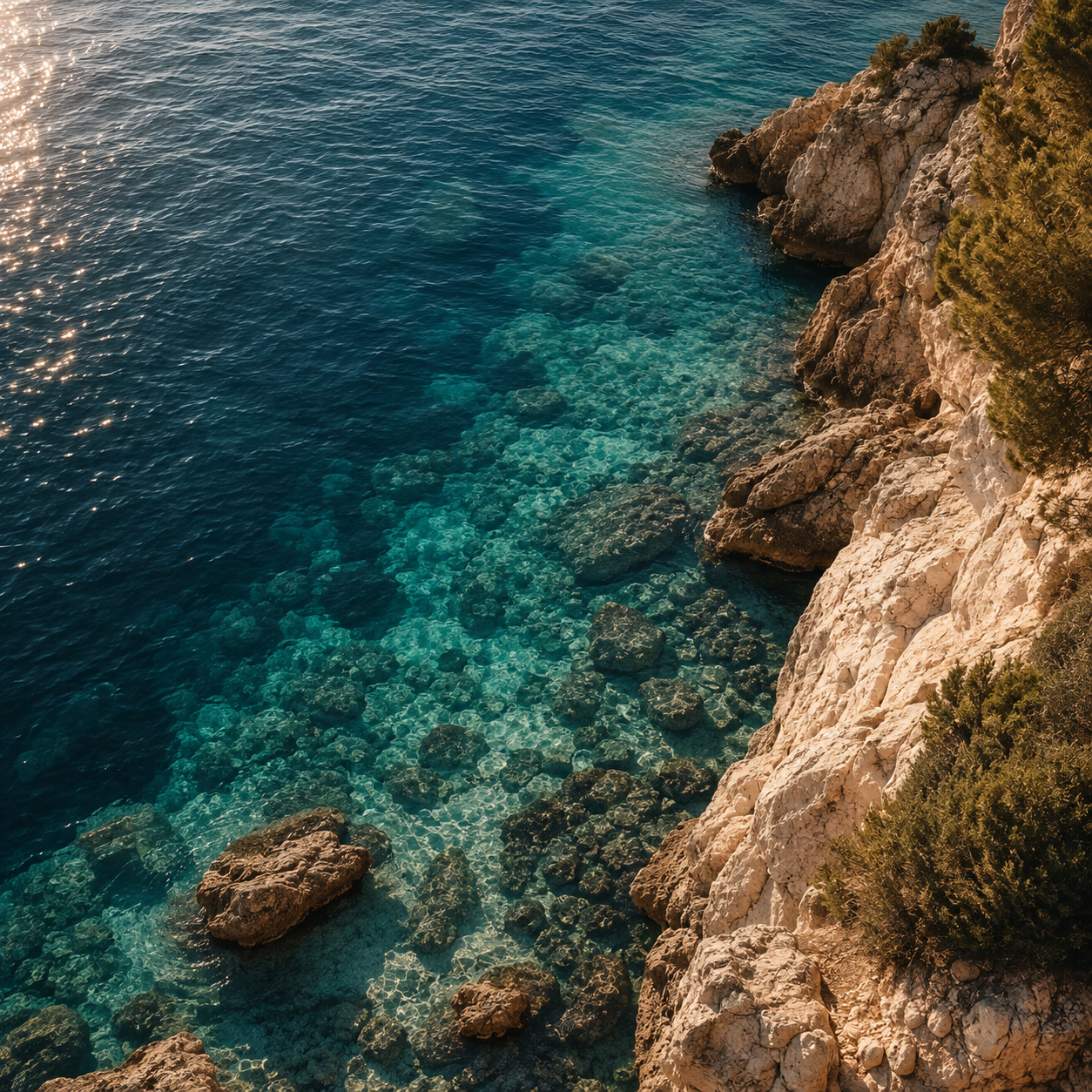 Sun shining on the sea