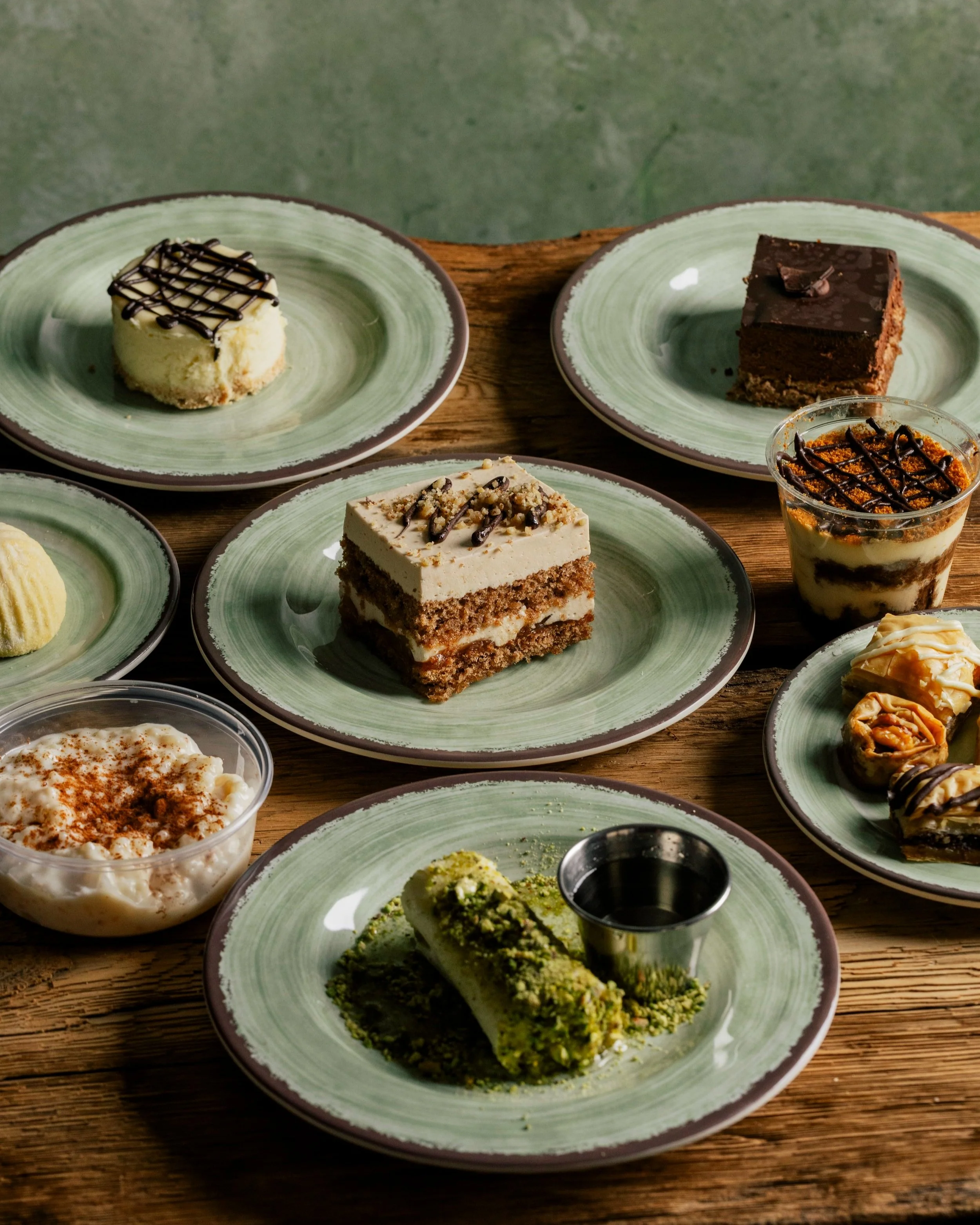 various plates of desserts