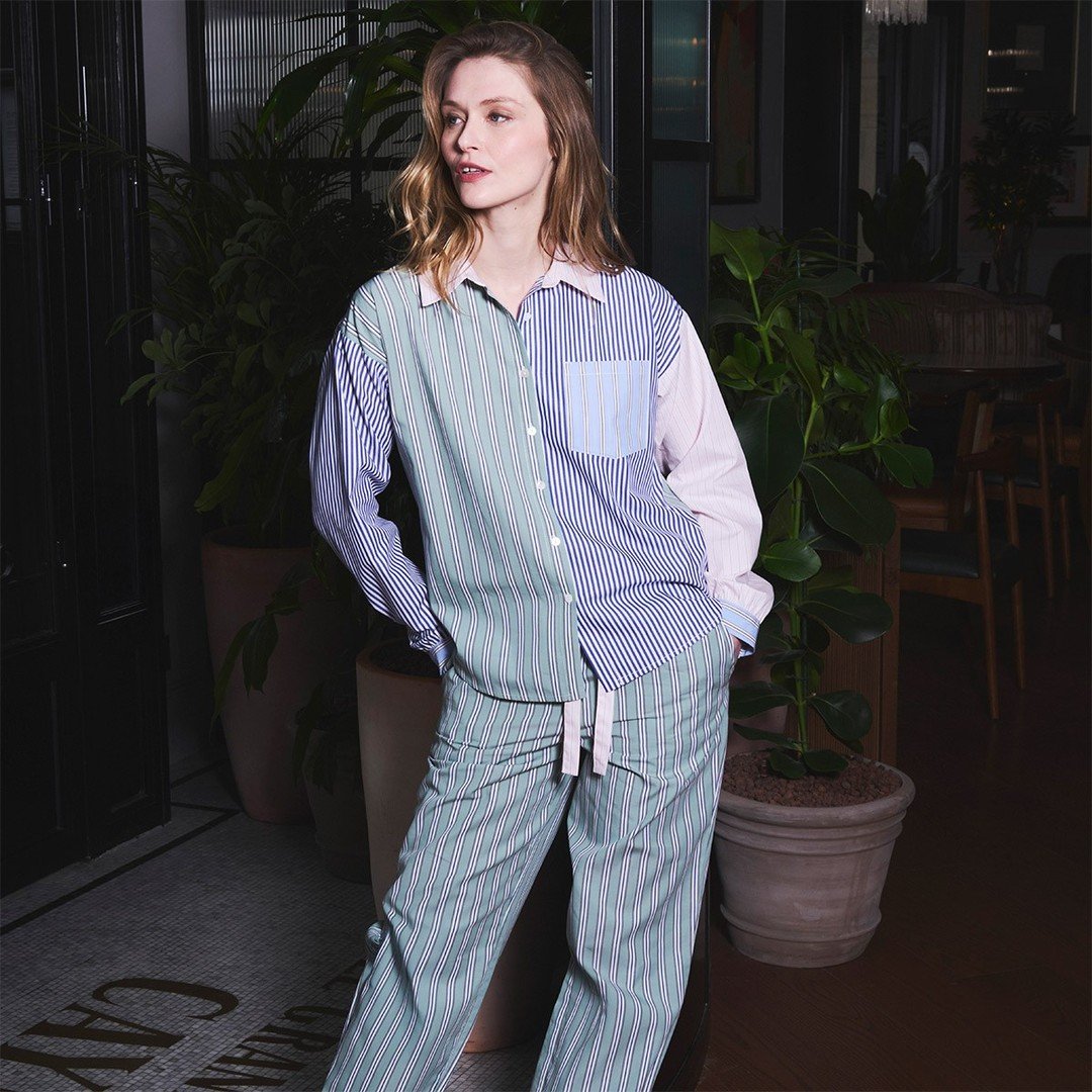 Dress to decompress in @yvesdelormeparis's pajamas and loungewear. Thoughtfully crafted in France, each piece blends timeless design with unparalleled comfort. For that quintessential pajama look with a modern flair, the Essential Ray&eacute; Buttone