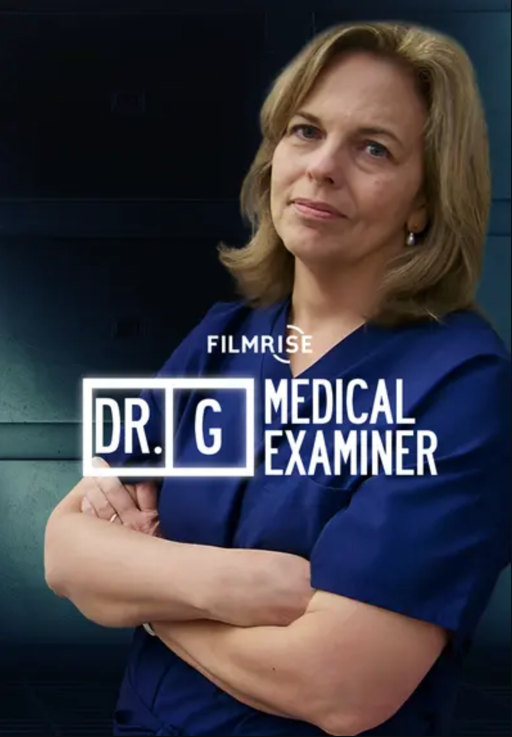 Cover of "Dr. G: Medical Examiner" featuring a woman with crossed arms, wearing a blue uniform.