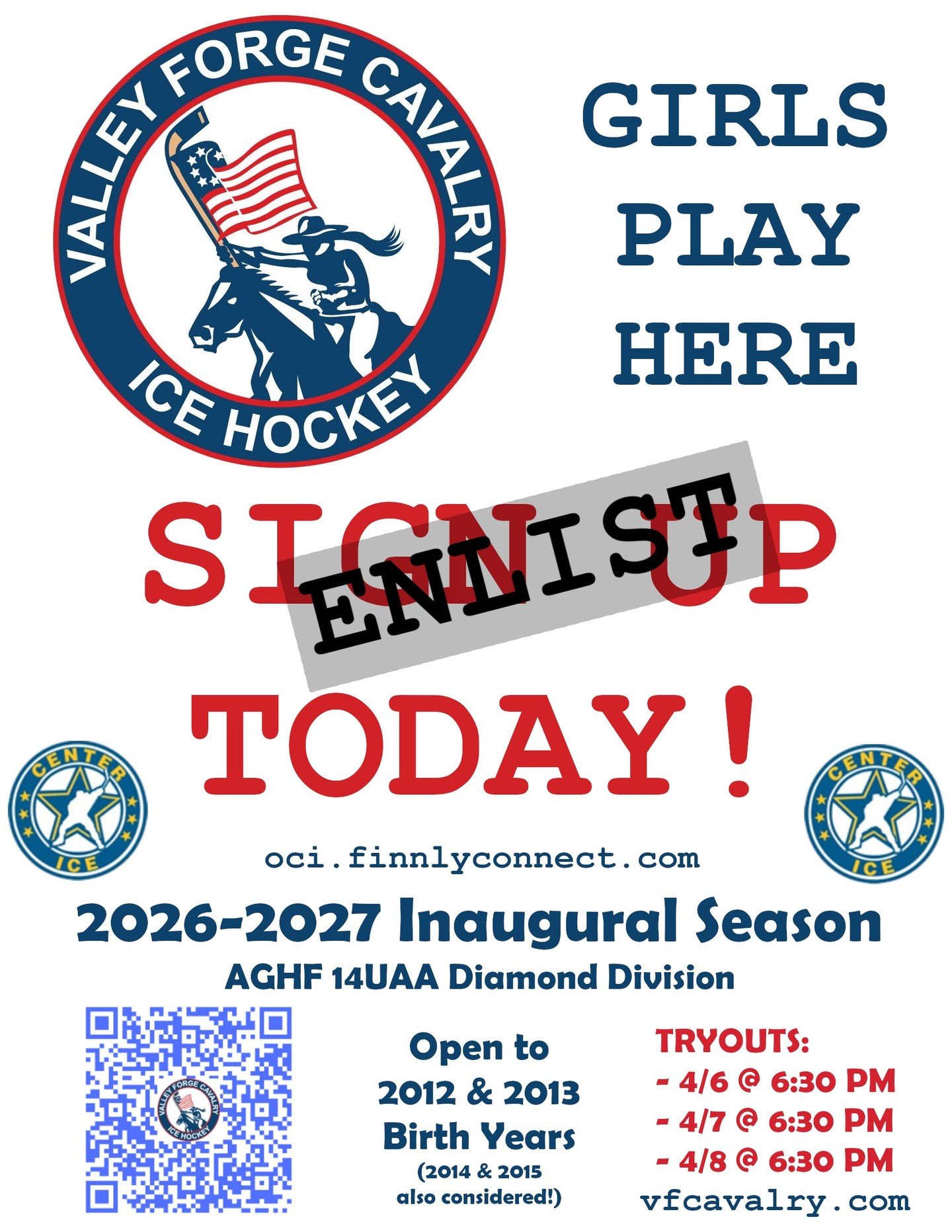 Tryouts start next week! Why join the Cavalry? We are committed to growing players on and off the ice and building a strong community! We are interested in building bonds that will form life long friendships and helping girls to enjoy the wonderful s