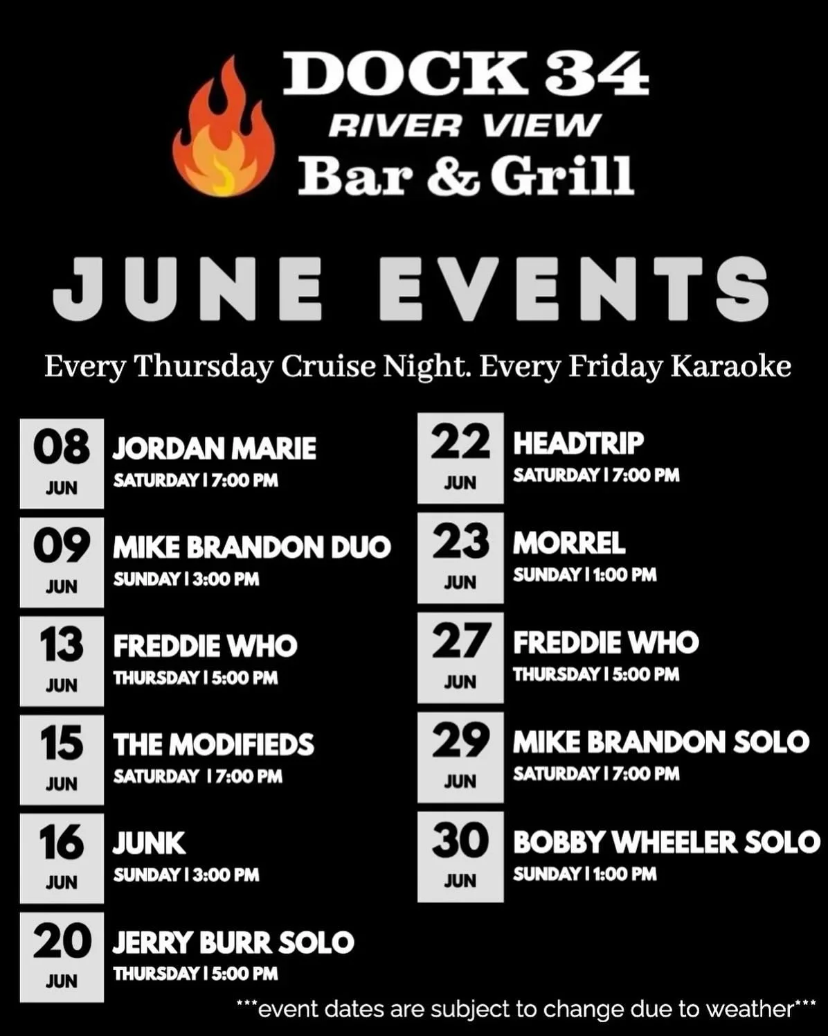 JUNE EVENTS🎤🕶️ @dock34seymour ☀️

#ct #ctbites #ctfoodie
#karaoke #ctkareoke #ct #dockside #docksidedining #connecticut #waterview #ctmusic #karoke #music #seymour #valleyeats #seafood #drinks #livemusic