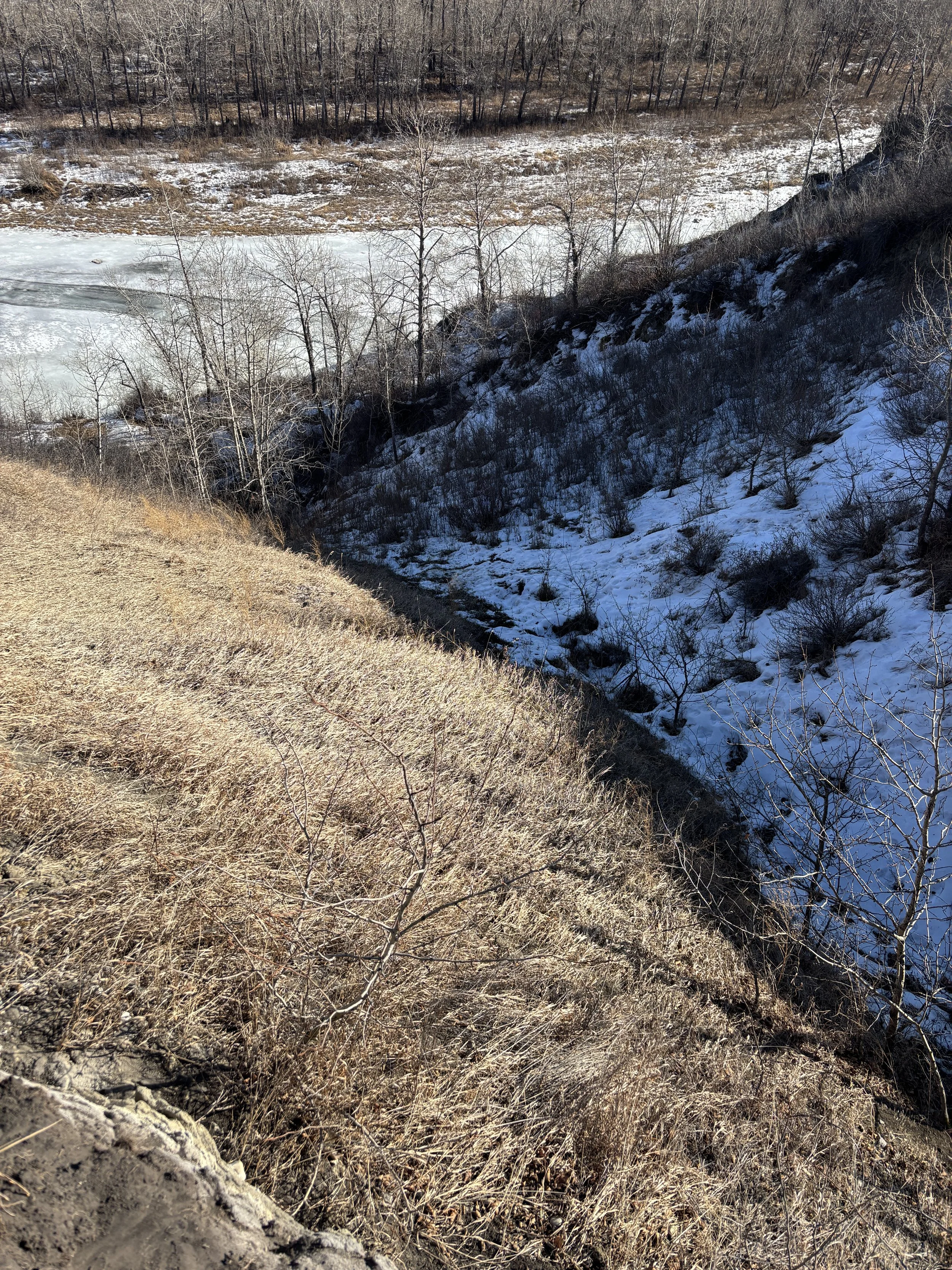 Photo 2 – Valley Slope and Toe Area View of the steep valley slope and lower drainage corridor, where erosion, snowmelt, and seasonal runoff may influence long-term slope performance.