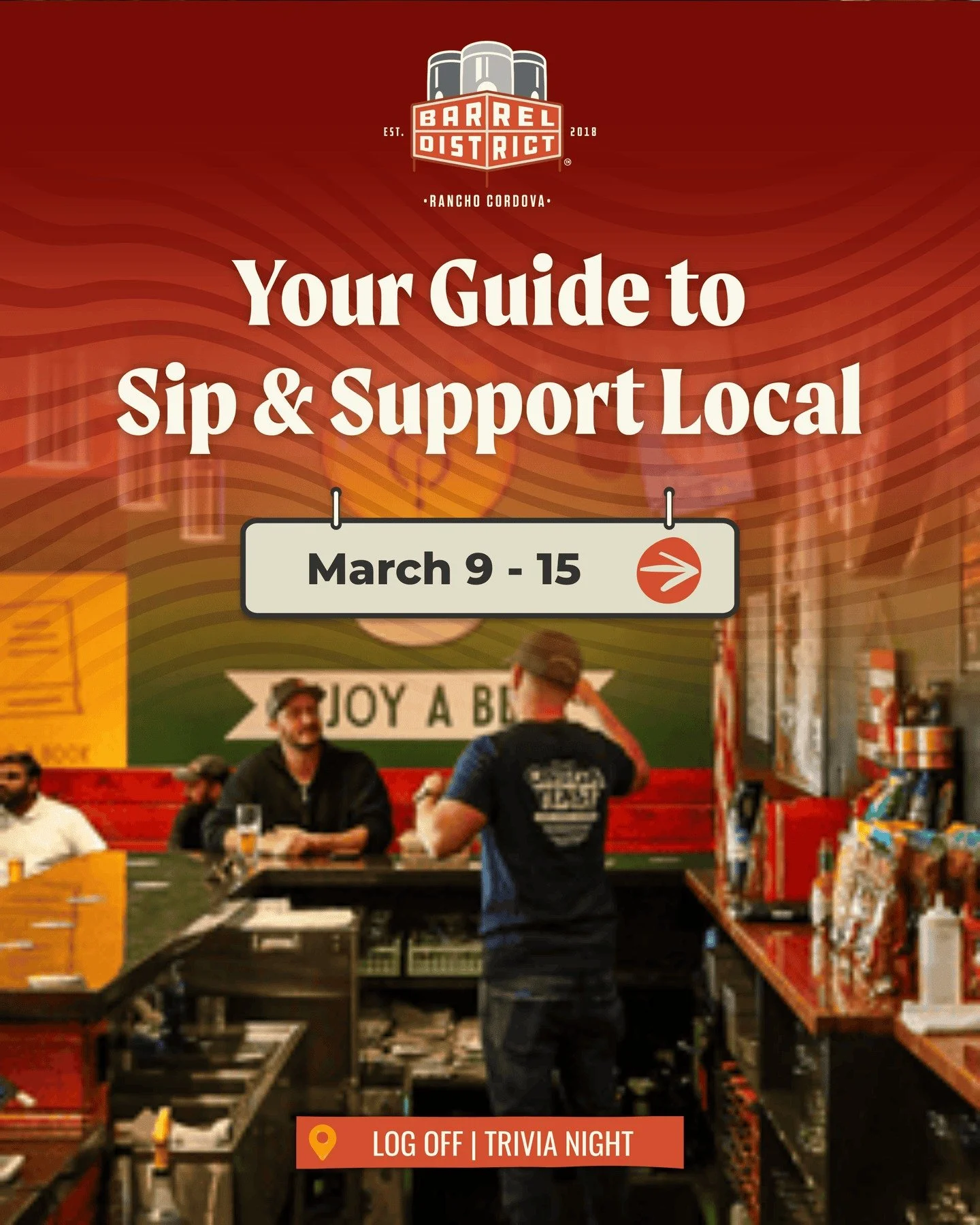 This week's Barrel District lineup...

⭐ Tuesday - Line &amp; Swing Dancing @movementbrewing
🍀  Wednesday - Paint N' Sip @stradmeadery
🎶 Wednesday - Music Bingo @burningbarrelbrewco and Trivia @logoffbrewing &amp; @fortrockbrews
🎤  Thursday - Triv