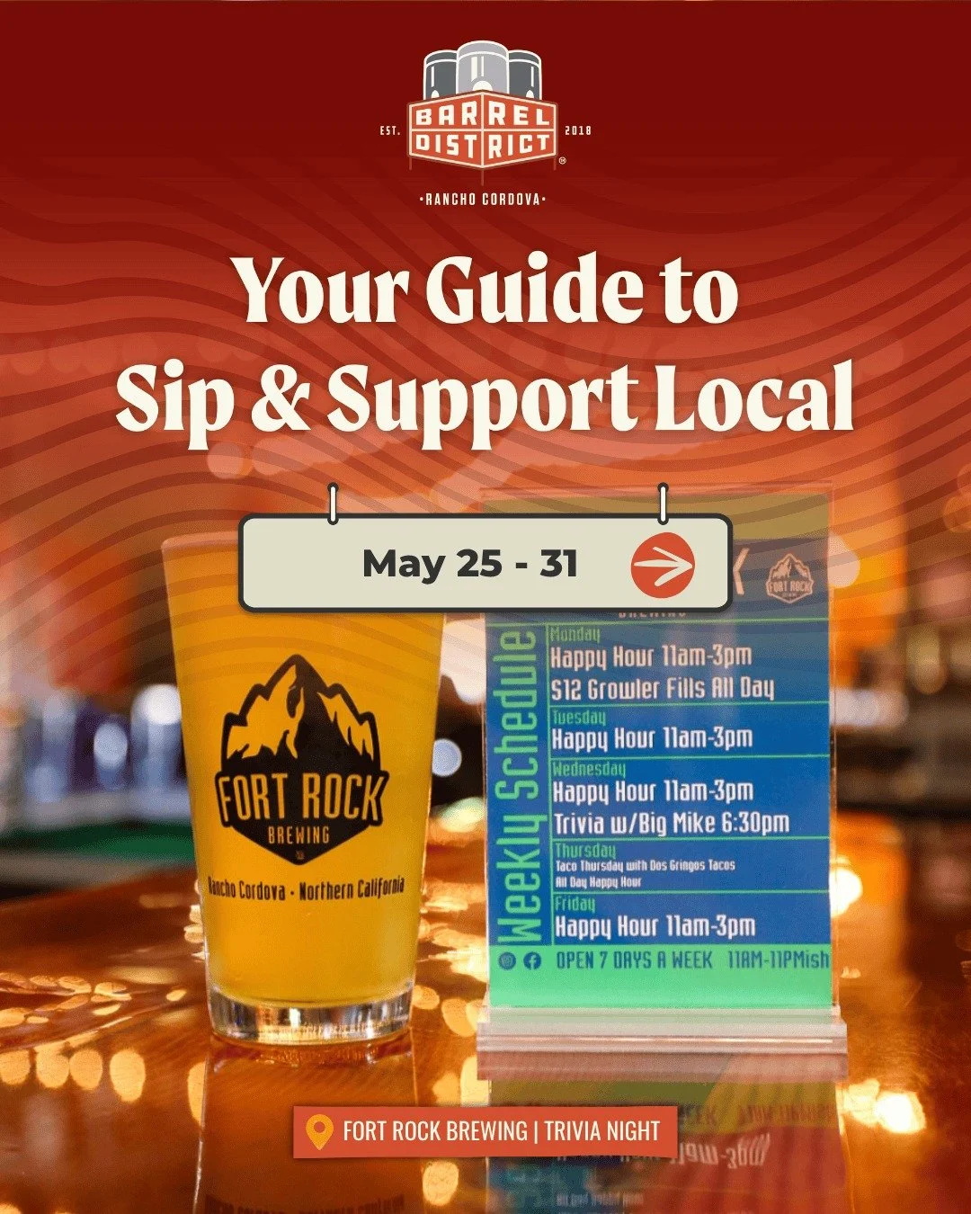 Many of our Barrel District members host trivia nights, live music and other events perfect for groups. It's the ideal excuse to catch up with friends and family while supporting local! 

Swipe to see what's happening this week.🍺 

Tap the link in o