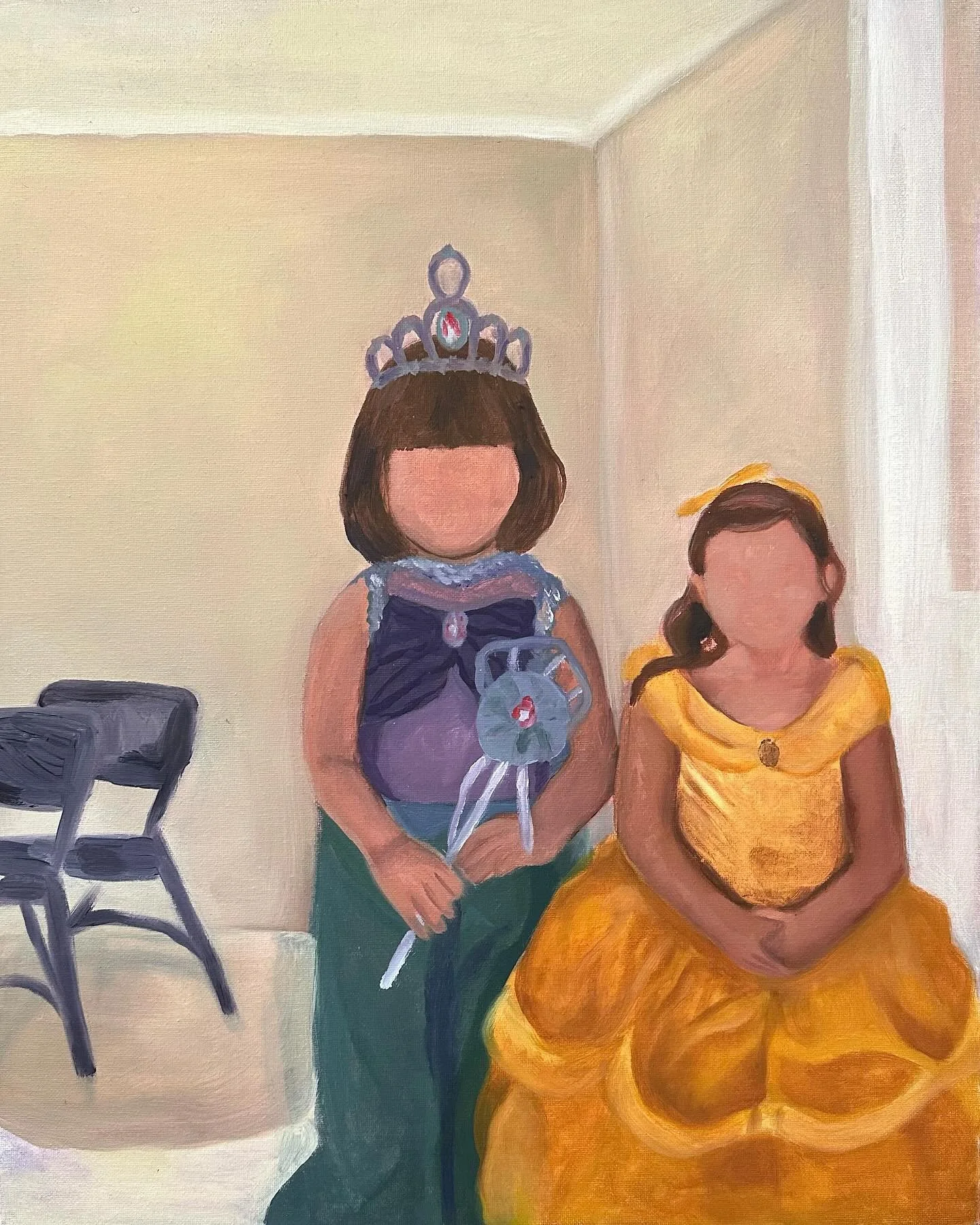 &ldquo;Taller Than The Rest 5&rdquo; 

16&rdquo; x 24&rdquo; 
Oil painting on canvas 
My friend and I dressing up