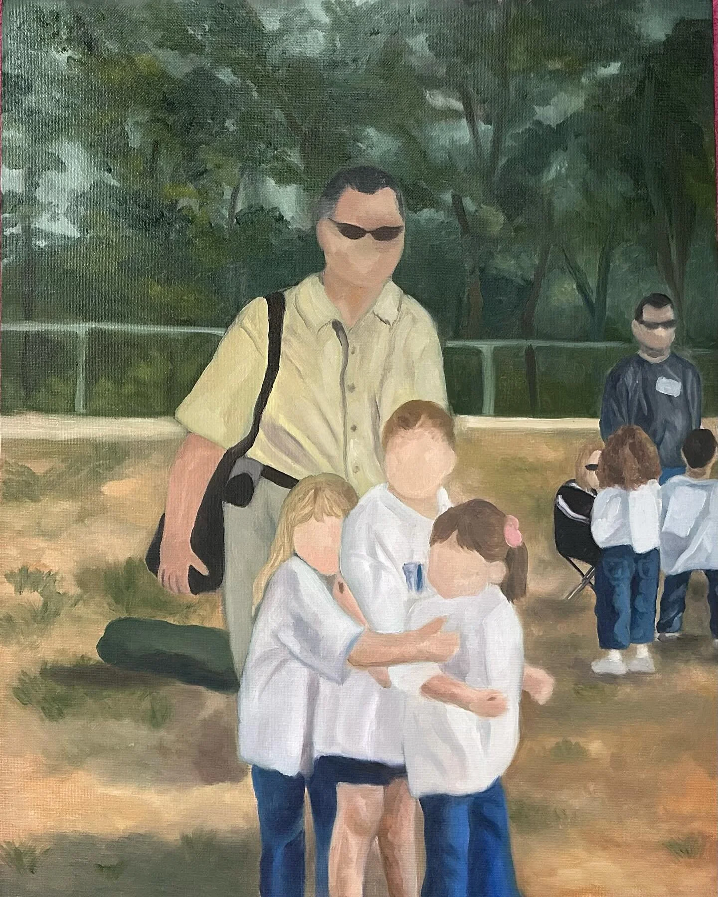 &ldquo;Taller Than The Rest 4&rdquo; 

16&rdquo; x 24&rdquo; 
Oil painting on canvas 
My friends and I at field day with my dad in the background