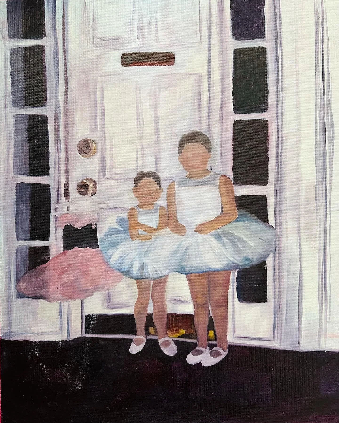 &ldquo;Taller Than The Rest 3&rdquo; 

16&rdquo; x 24&rdquo; 
Oil painting on canvas 
My friend and I before a dance recital