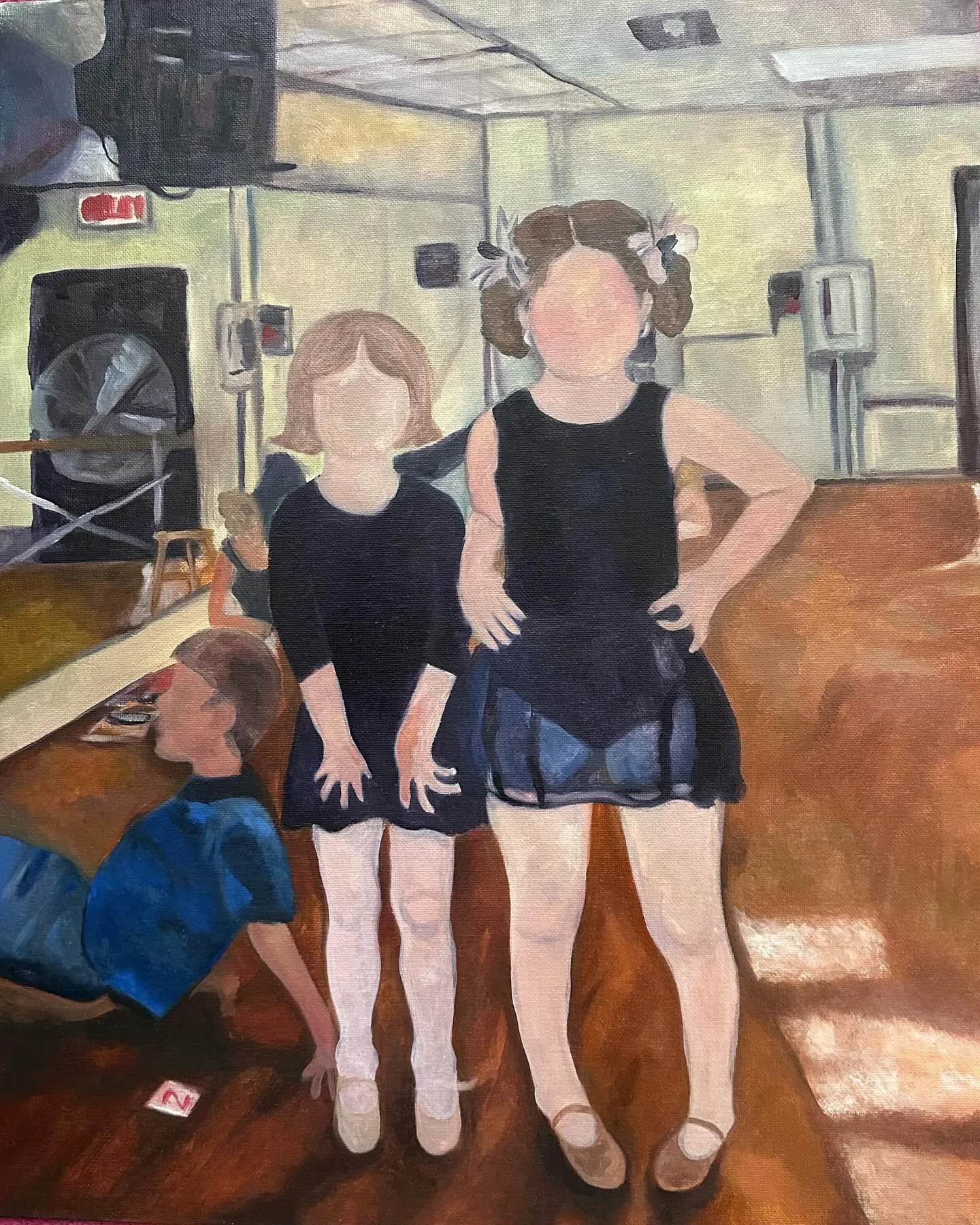 &ldquo;Taller Than The Rest 2&rdquo; 

16&rdquo; x 24&rdquo; 
Oil painting on canvas 
Friend and I at dance class