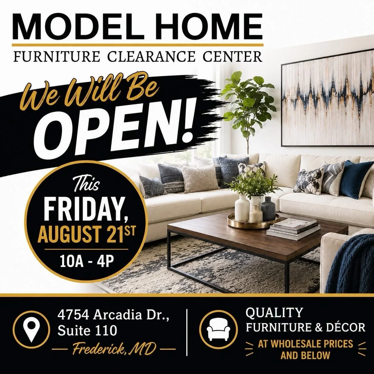 🚨 GREAT NEWS! WE&rsquo;RE OPEN THIS FRIDAY! 
Mark your calendar! Model Home Furniture Clearance Center will be OPEN this Friday, August 21st from 10AM&ndash;4PM, and we&rsquo;ve got even more reasons for you to stop by!
✨ We are totally RESTOCKED!
?