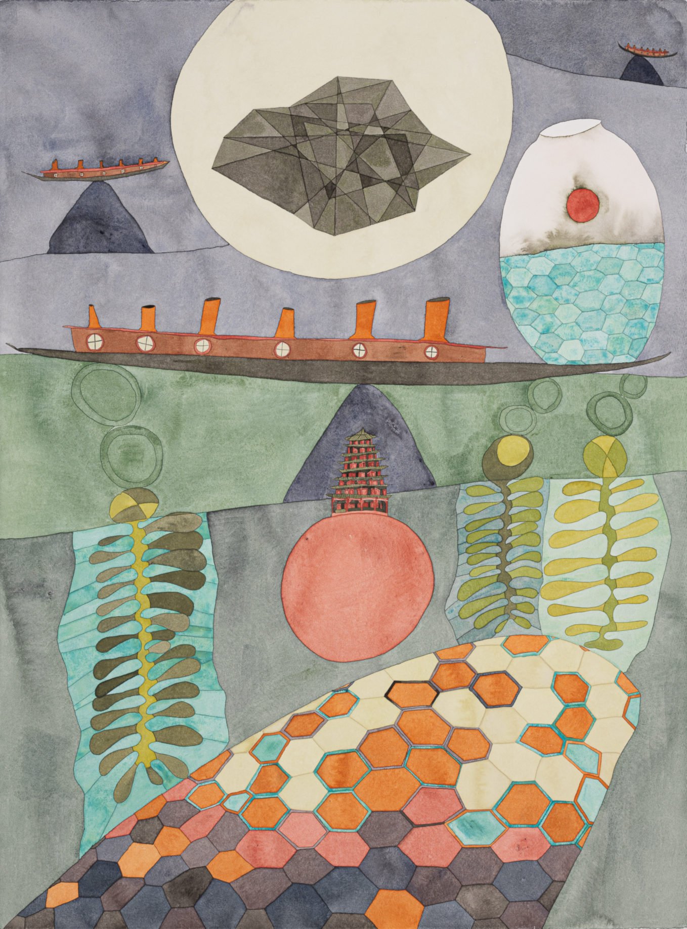 Triad, 2022, watercolor on paper,
30" x 22"