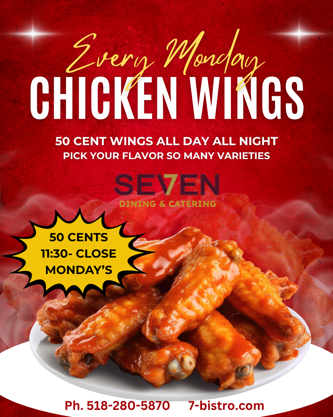 MONDAY’s 50 Cent Wings 11:30am- Close
