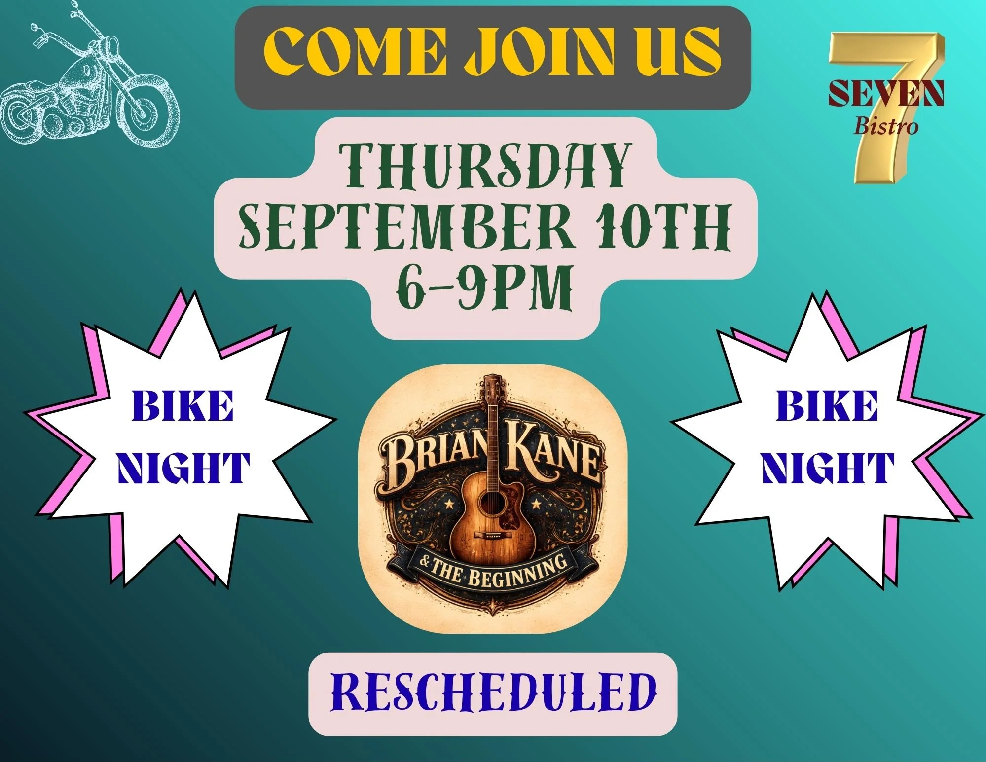 Bike Night Rescheduled- 9/10 6-9pm