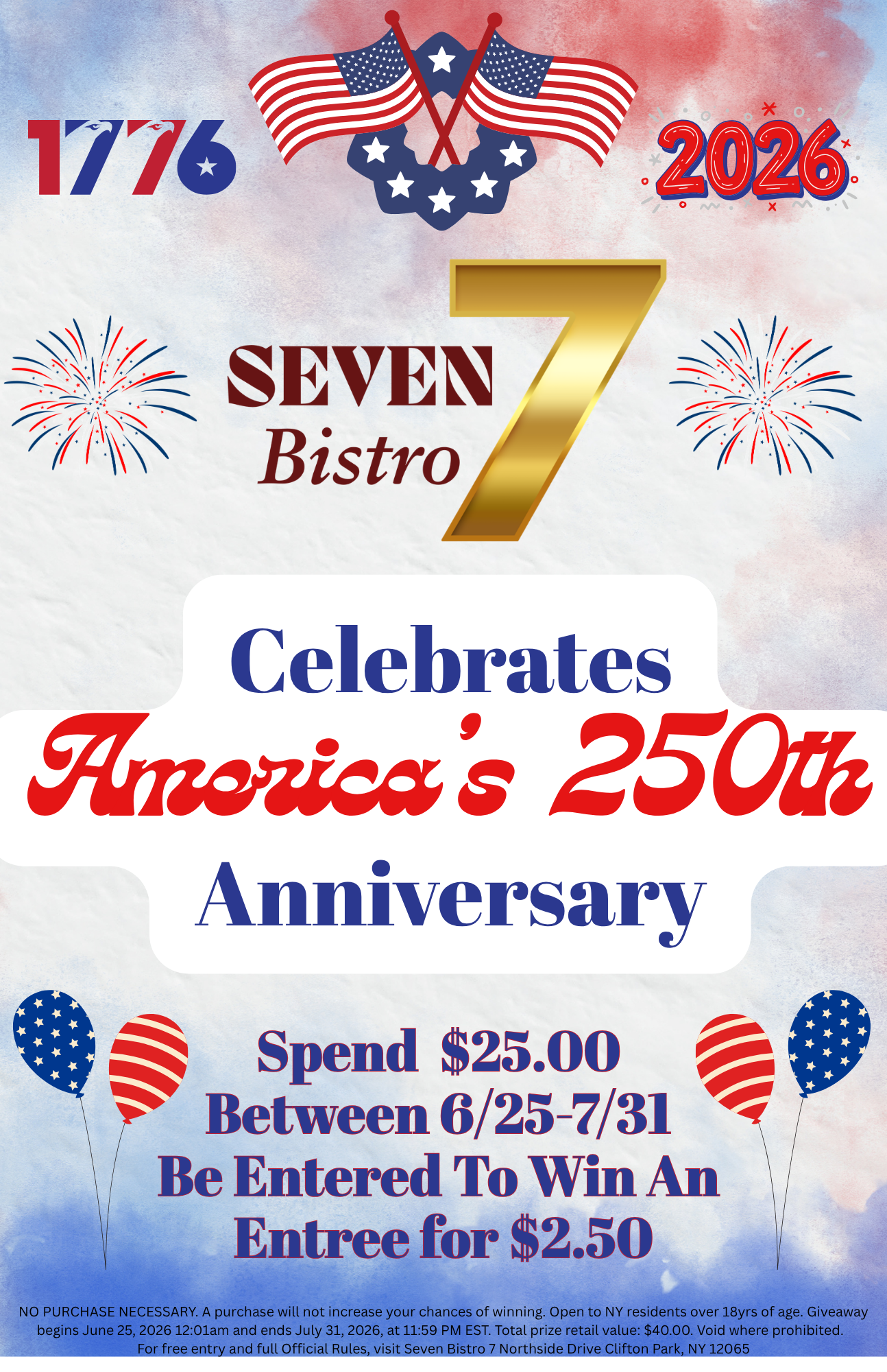 Celebrate America's 250th Anniversary with Seven Bistro