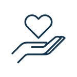 Outline of a hand holding a heart