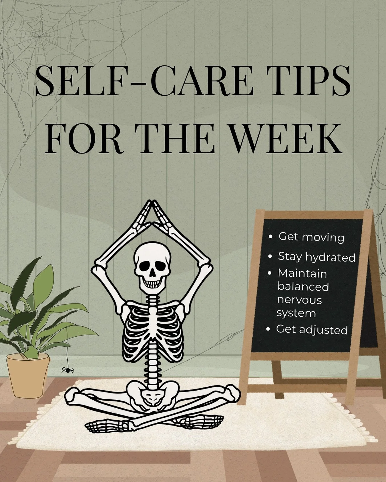 Even our skeletons need a little self-care 💀✨
Stretch before your bones get creaky, stay hydrated, and keep your spine happy this spooky season&hellip; because it&rsquo;s not stiff season 👻

#SimplyWellChiropractic #LivoniaChiropractor #SpookySeaso