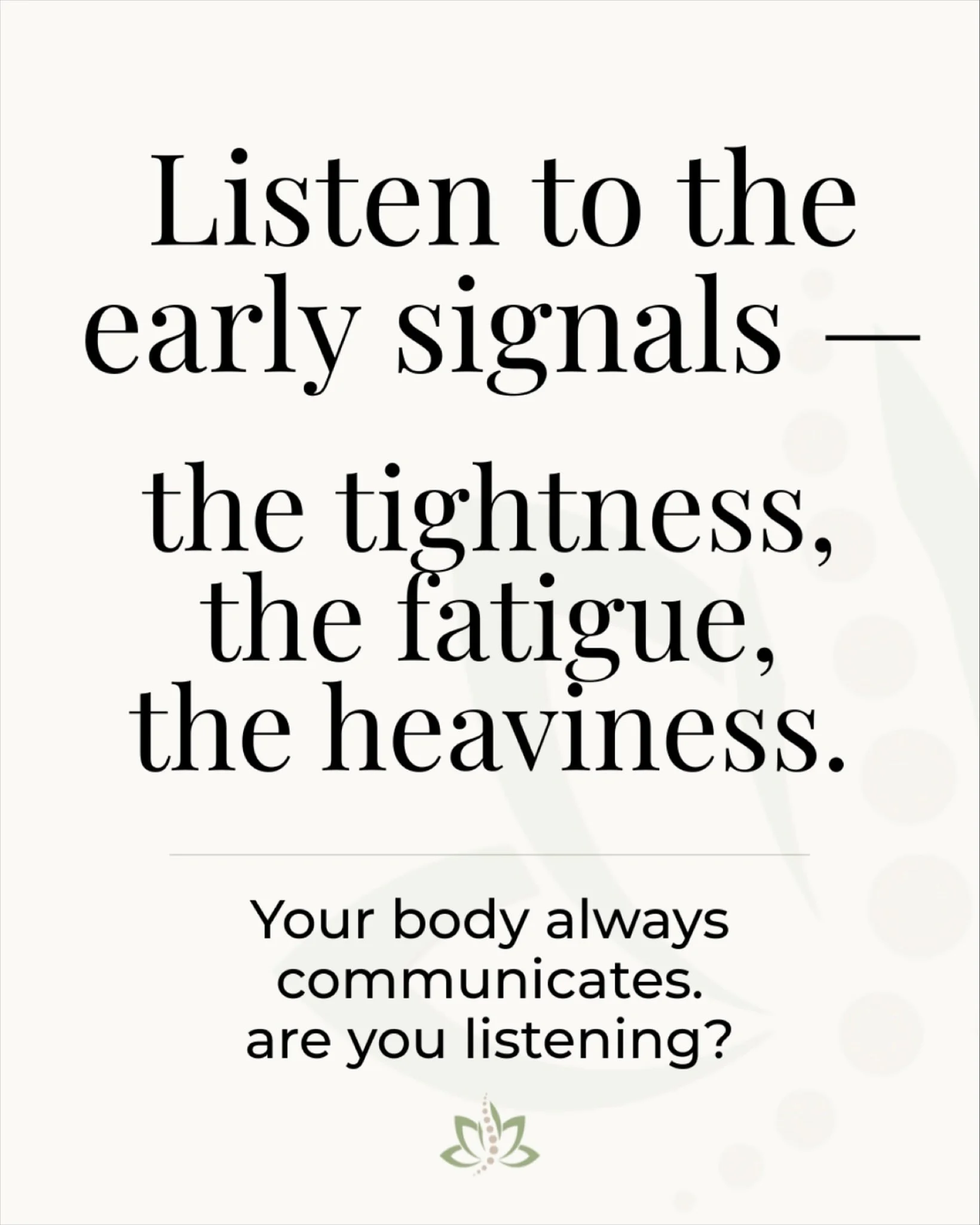 Your body doesn&rsquo;t stay silent.
It whispers&hellip; then it nudges&hellip; and eventually it speaks up. ✨

Those early cues &mdash; the tension, the fatigue, the heaviness &mdash; aren&rsquo;t random.
They&rsquo;re signals. 🌿

At Simply Well, w