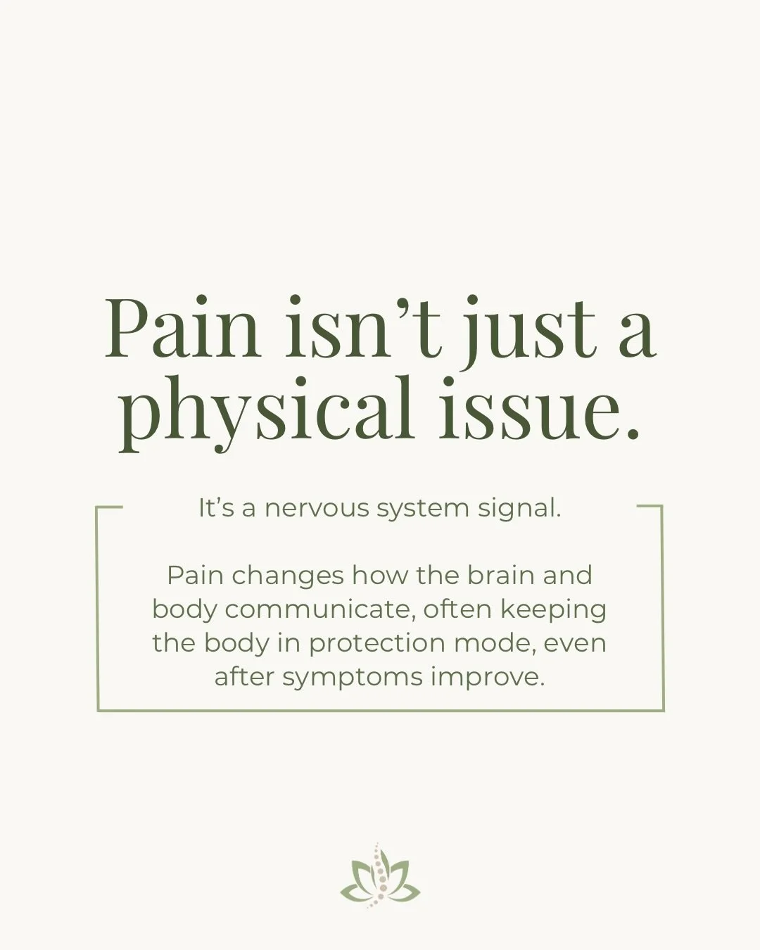 If pain was &ldquo;just physical,&rdquo; it would be simple. But pain is a signal. A message from your nervous system.

When that system stays guarded, healing slows down, even if symptoms improve. We focus on restoring communication so your body can