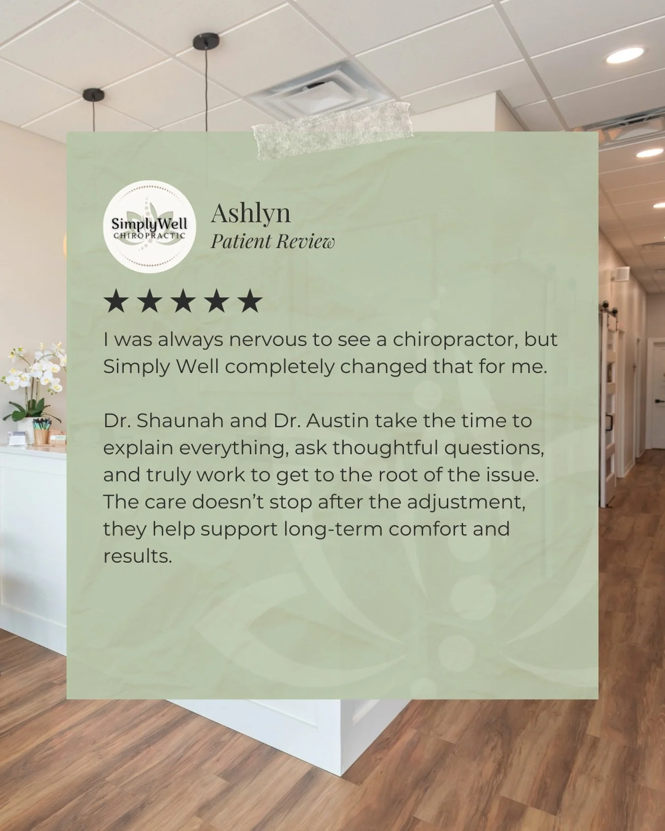 We&rsquo;re incredibly grateful to care for patients who place their trust in us.

&ldquo;I was always nervous to see a chiropractor, but Simply Well completely changed that for me. From the comforting atmosphere to the way Dr. Shaunah and Dr. Austin