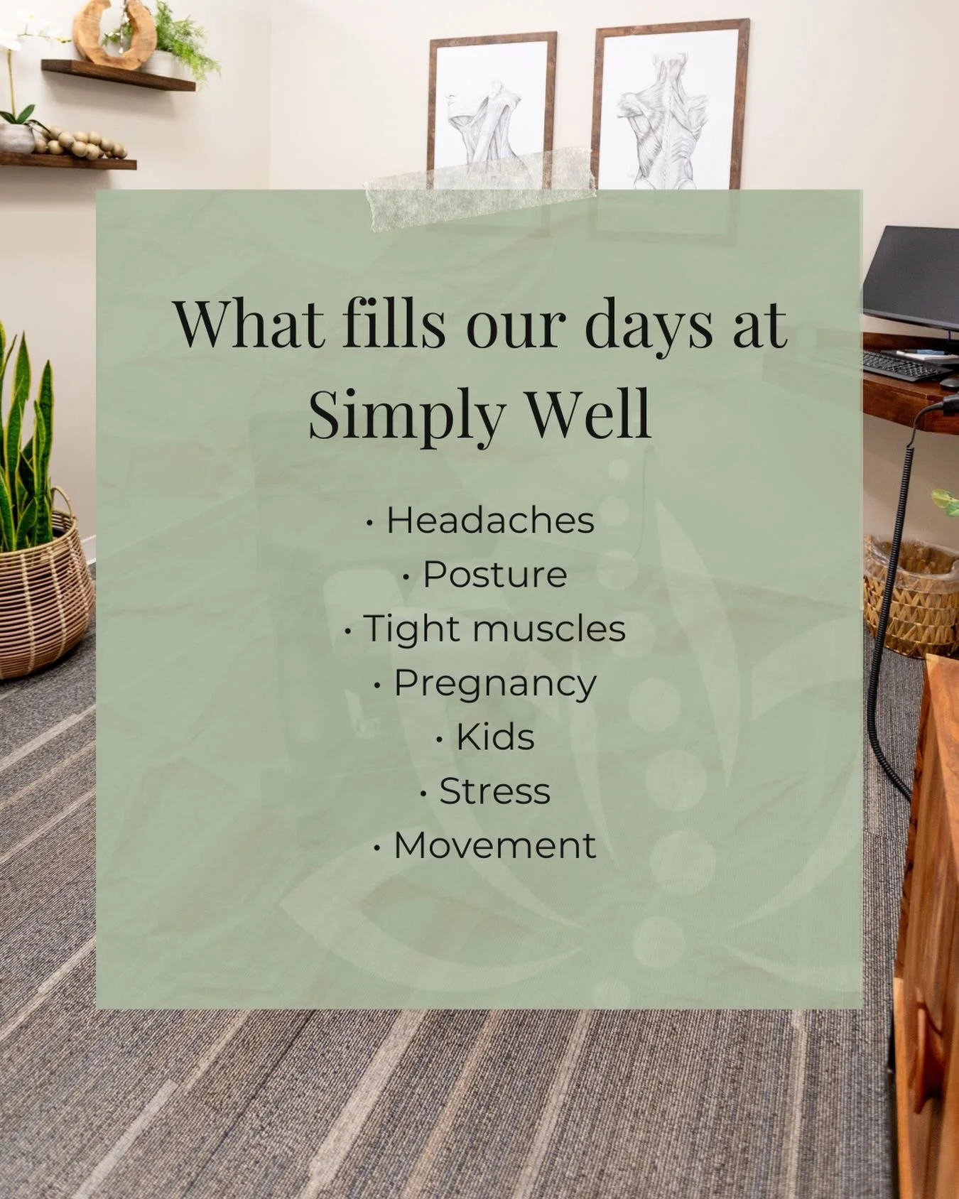 Every day looks a little different in our office.

While neck and back pain are common reasons people seek care, these are some of the conversations we find ourselves having most often.

Helping people better understand their bodies, movement, and ov