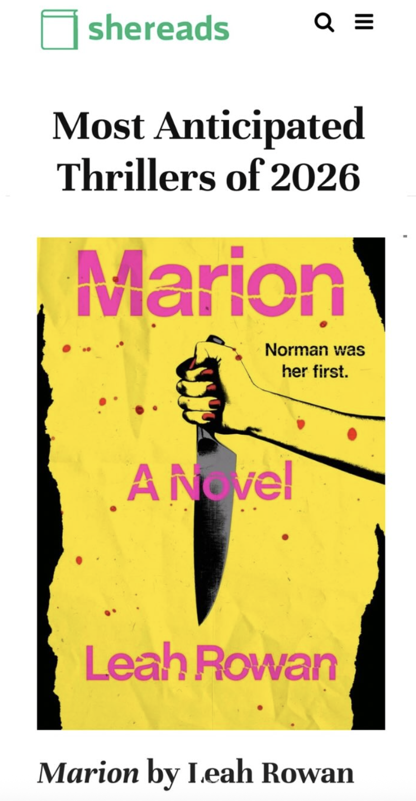 She Reads Most Anticipated 2026 Thrillers