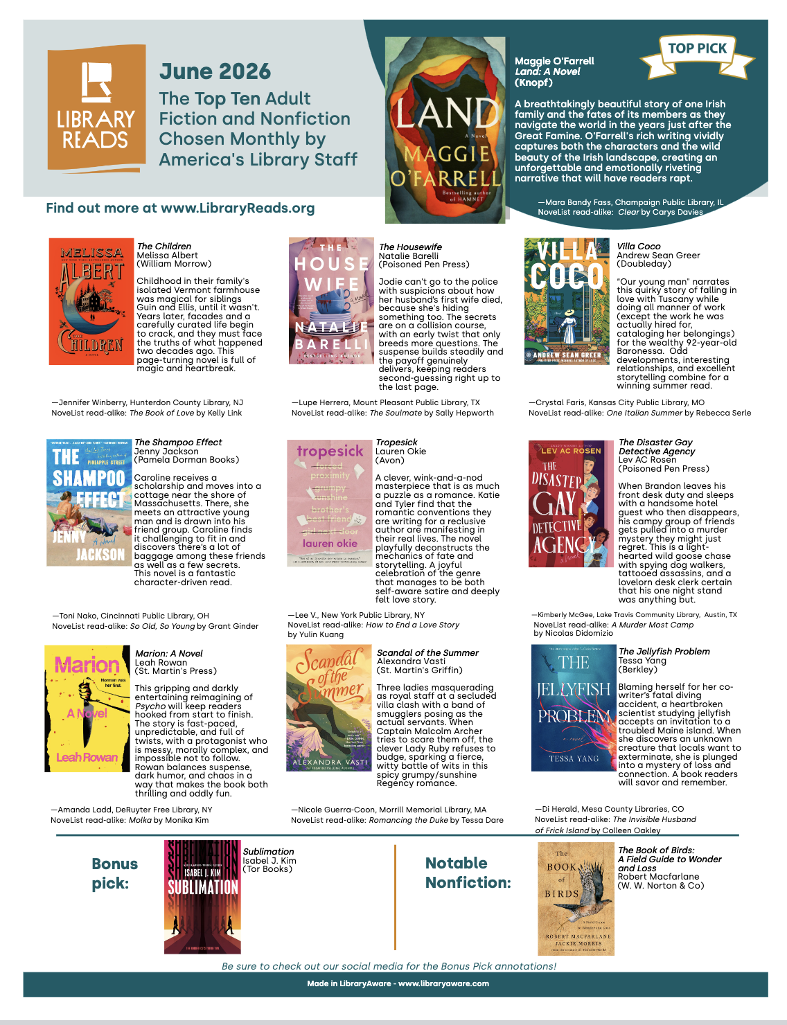 Library Reads Top Ten June 2026