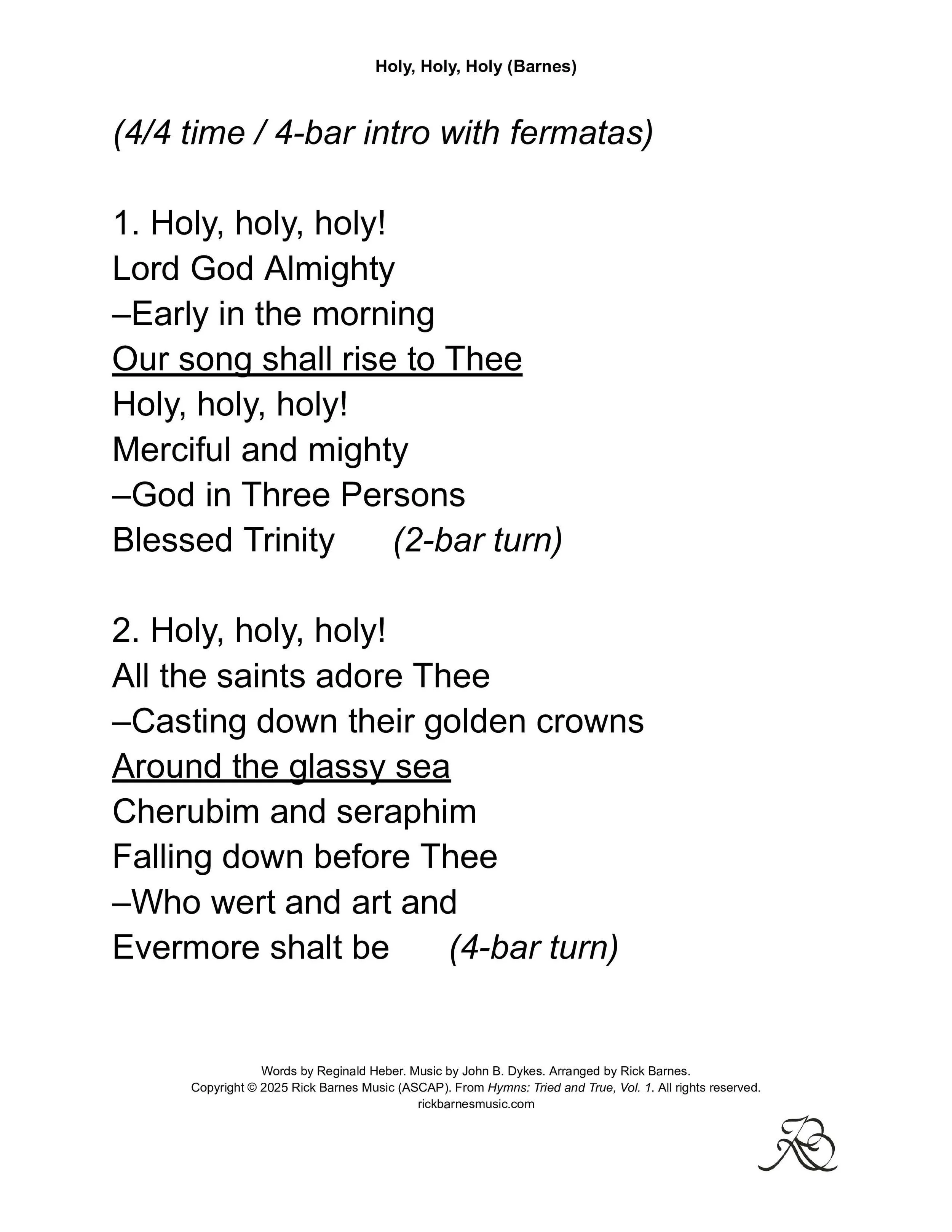 Holy, Holy, Holy - Lyric Sheet