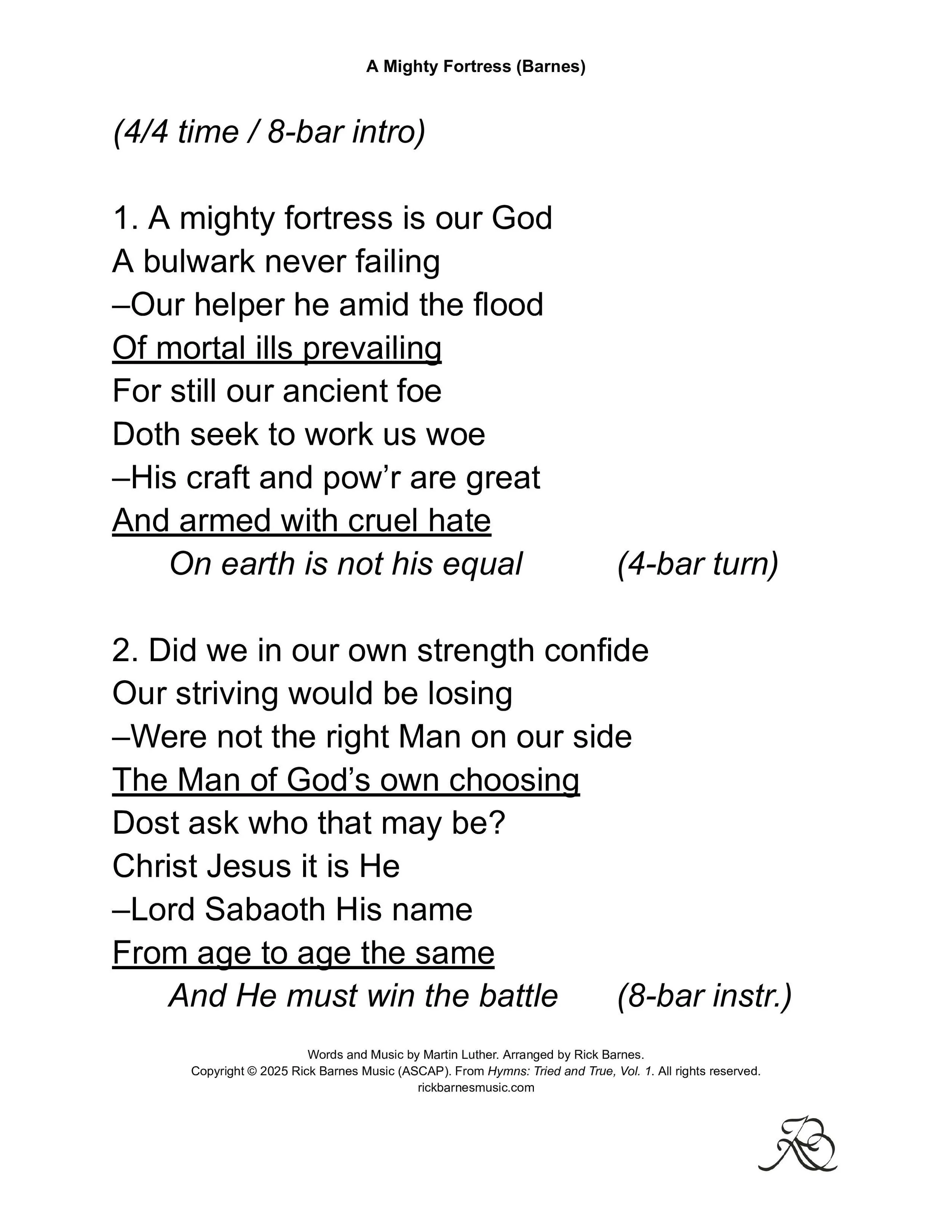 A Mighty Fortress - Lyric Sheet