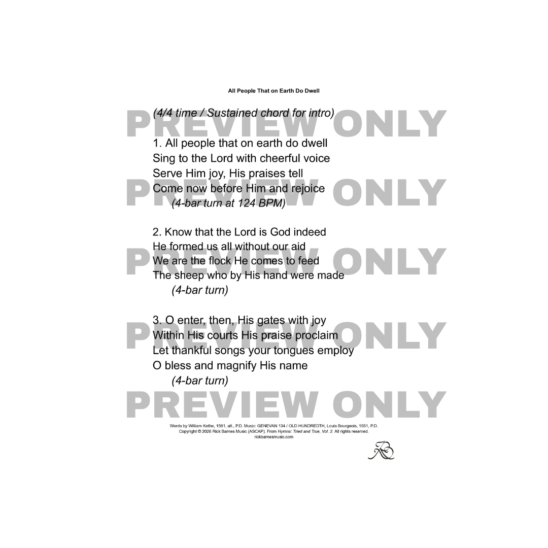 All People That on Earth Do Dwell - Lyric Sheet