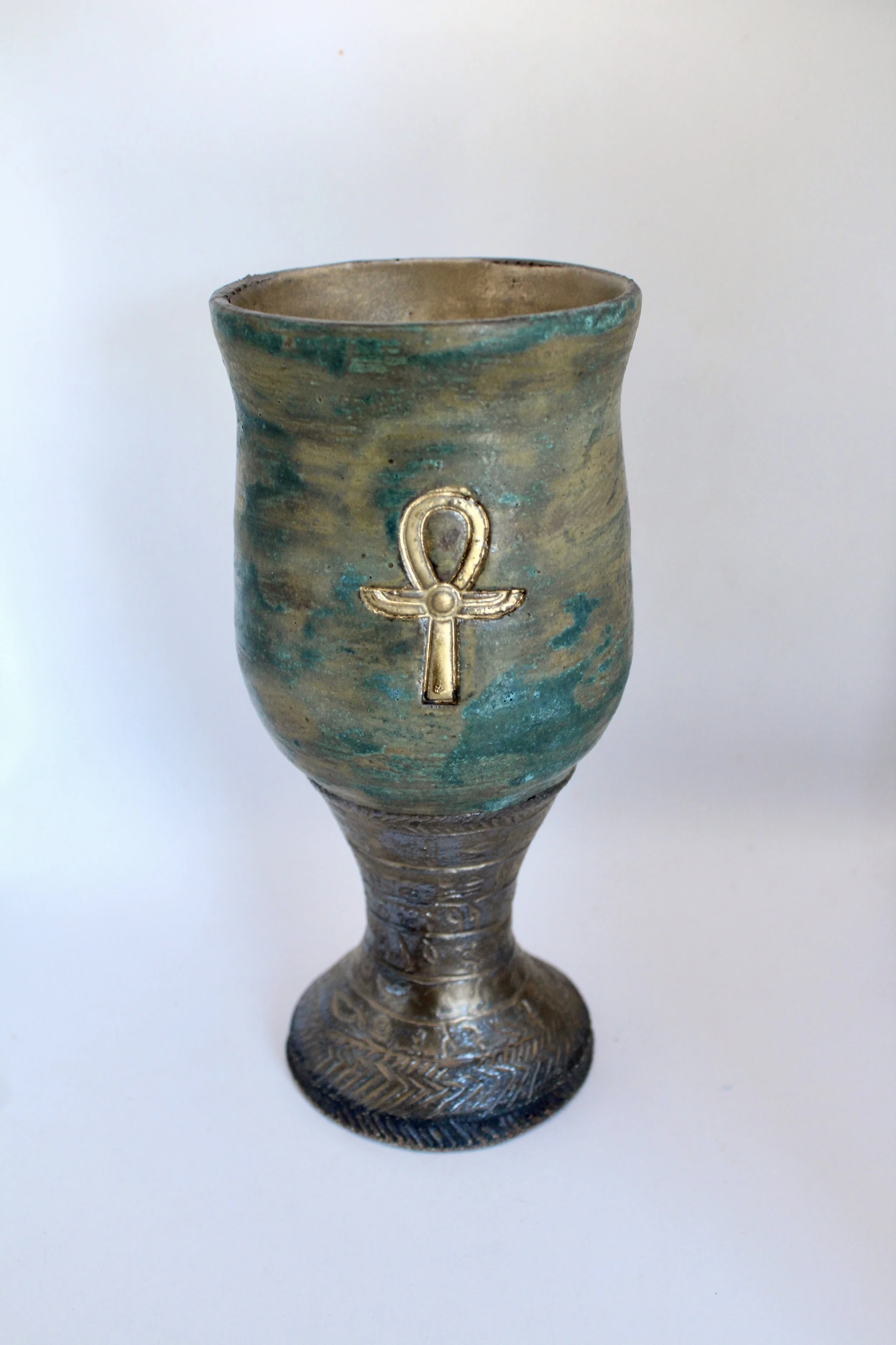 Ancient Egyptian Chalice with Golden Ankh