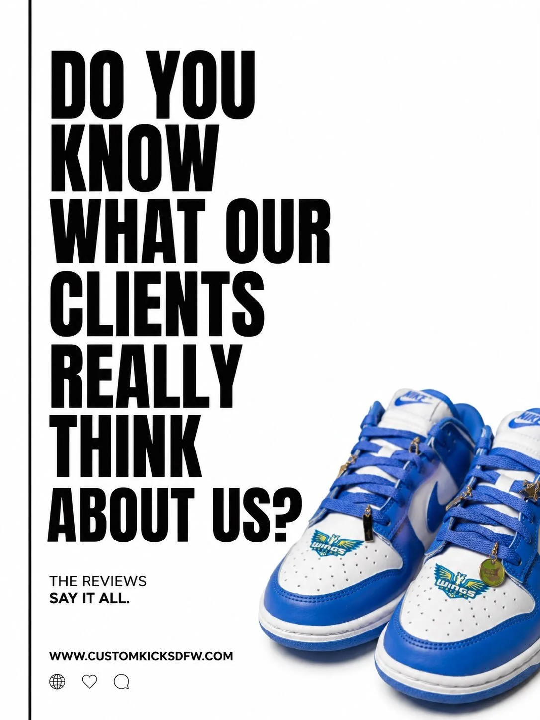 From a private birthday party for 10 people to a large corporate event for 1,000+ guests &mdash; we always ask our clients one important question:

What did you really think about working with Custom Kicks DFW? 👀

Good, bad, or somewhere in between 