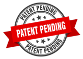 Circular emblem with a red banner that reads 'PATENT PENDING' over a black and white background.