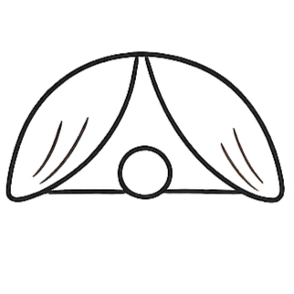 Geometric drawing of an outline square with sections divided by vertical, horizontal, and circle lines.