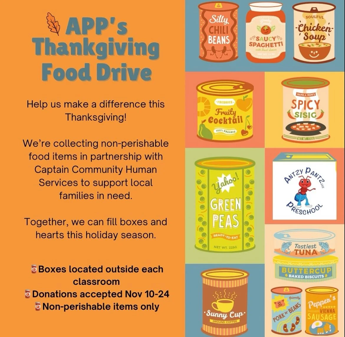 Only a few more days left to contribute to APP's Thankgiving Food Drive!!

Help us make a difference this Thanksgiving!

We're collecting non-perishable food items in partnership with @captaincares to support local families in need.

Together, we can