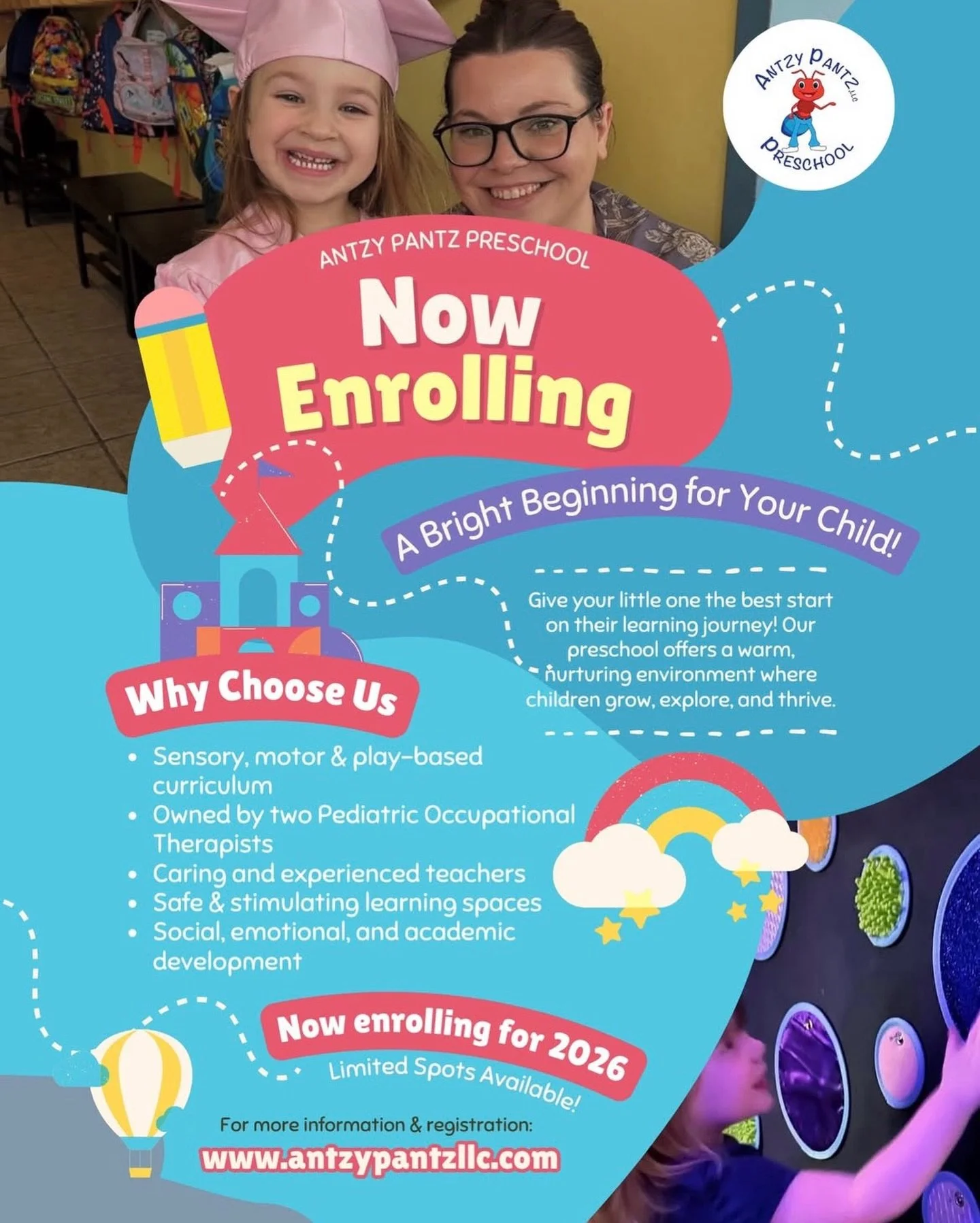 🎒✨We are now enrolling for the 26-27 school year, and spots are filling fast! Join our colony!

Our program is built around sensory, motor, and play-based learning, giving children the space to explore, create, and grow with confidence. Owned and le