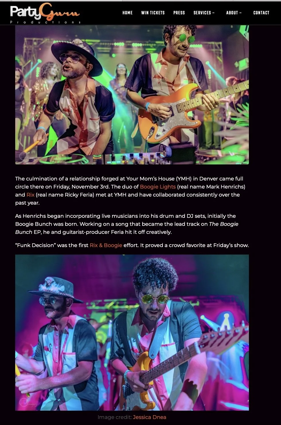 Boogie Lights and Rix concert photography in Denver published by Party Guru Productions for music event coverage.