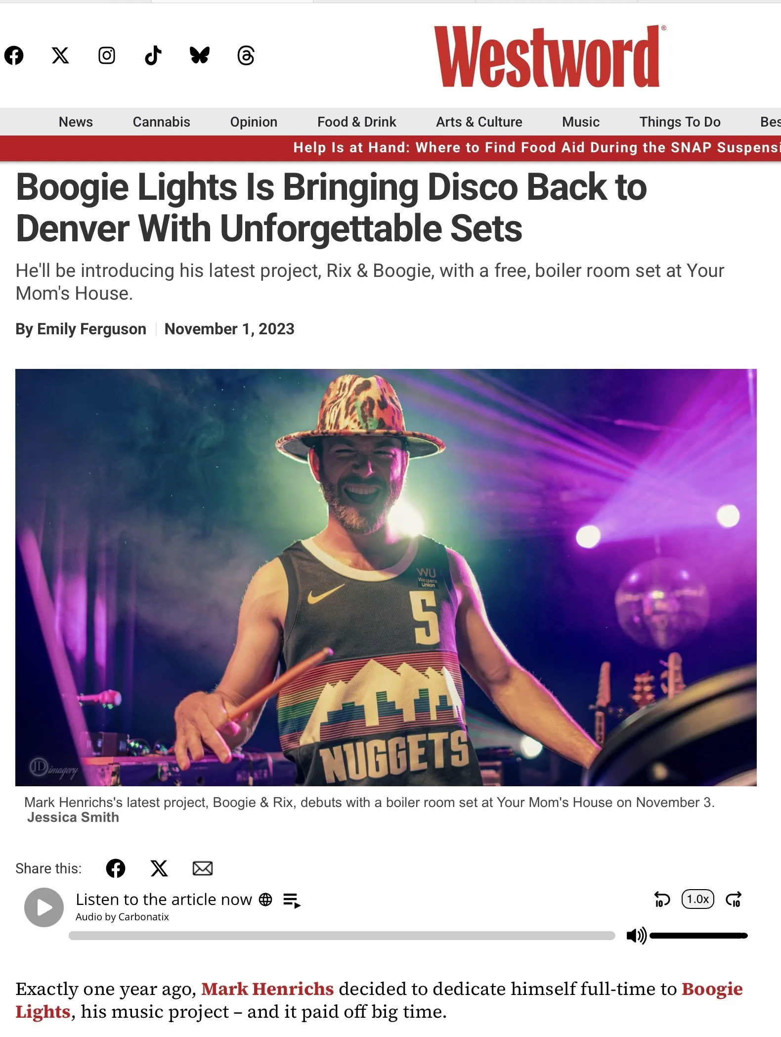 Westword  Boogie Lights is Bringing Disco Back…(November 1, 2023)  Role: Lead Photo Credit