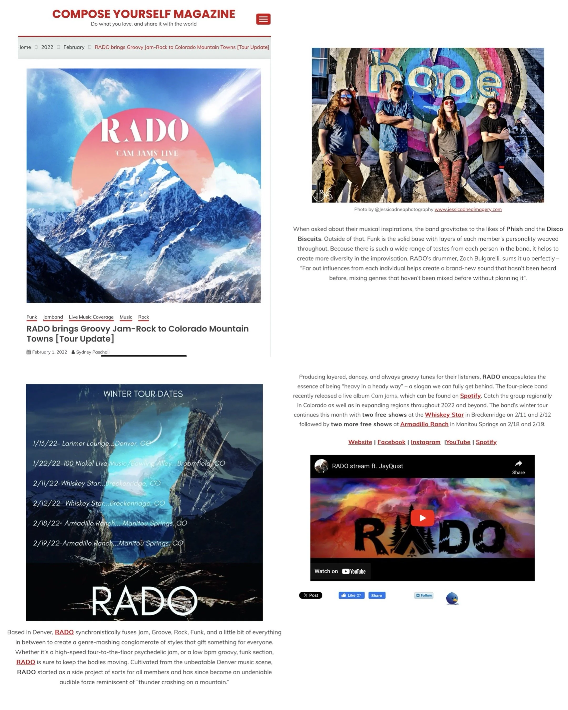 RADO press photography in Denver published by Compose Yourself Magazine for Colorado jam-rock promotion.