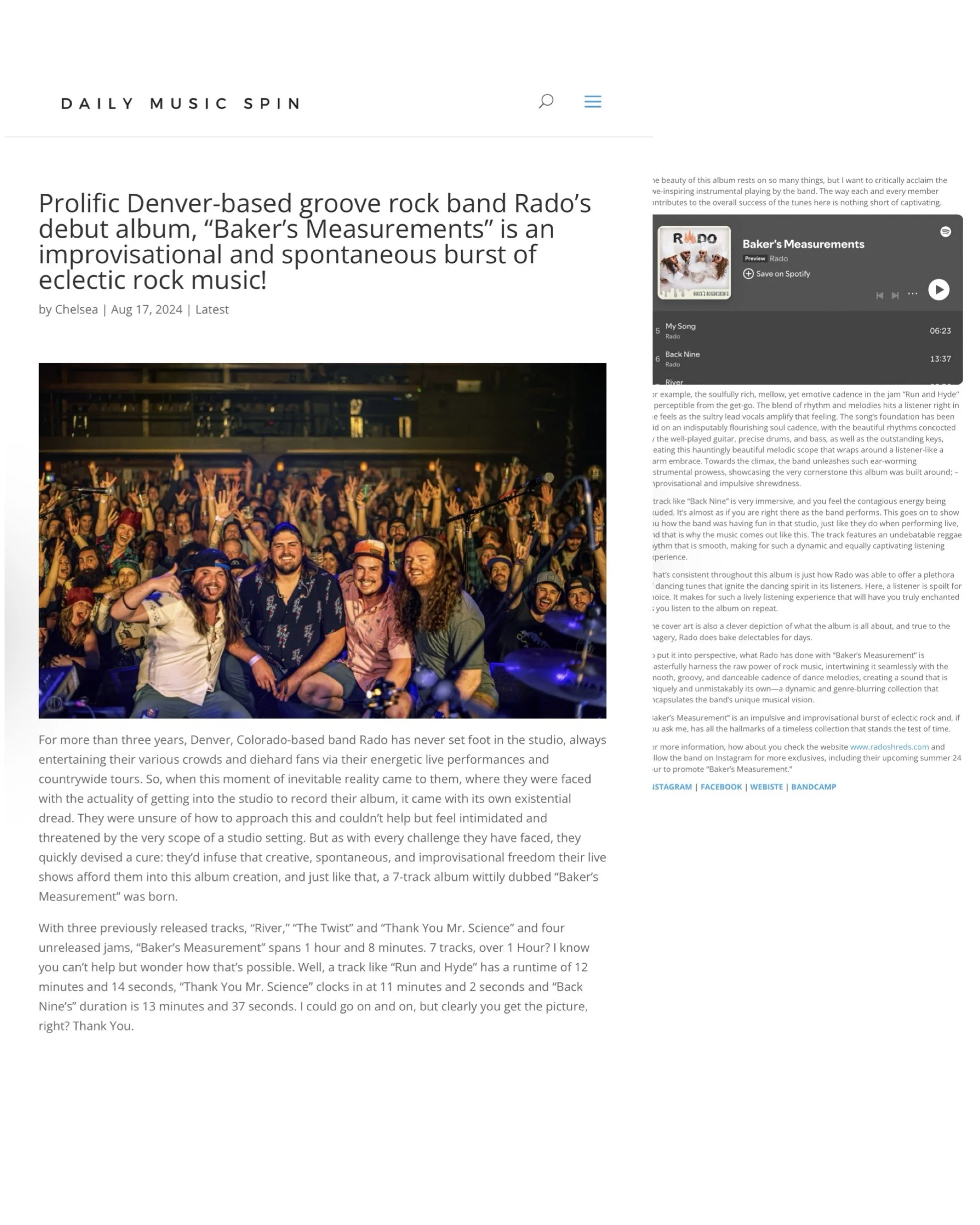 RADO concert photography at Cervantes Masterpiece Ballroom in Denver published by Daily Music Spin for album promotion.