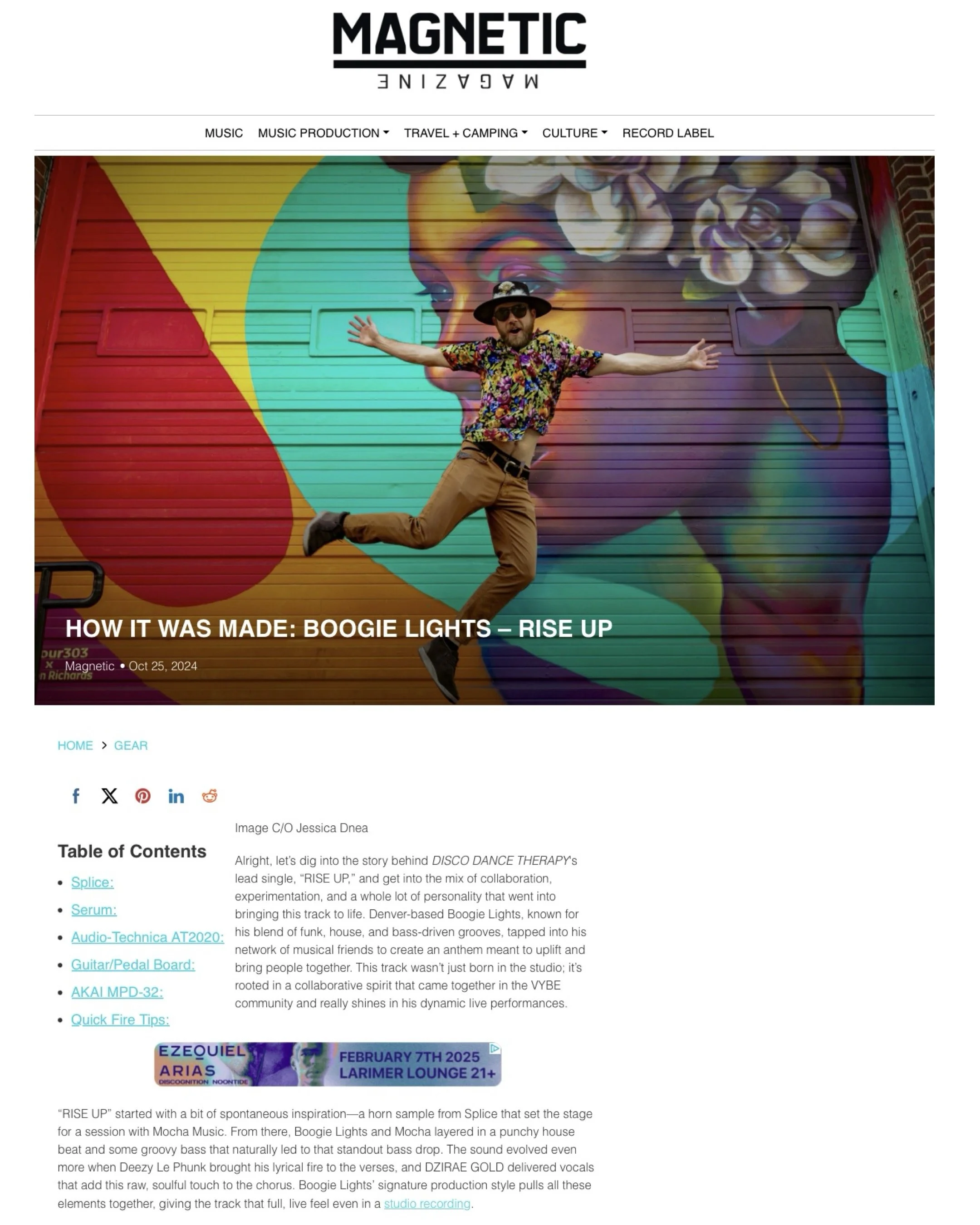 Boogie Lights press photography in Denver published by Magnetic Magazine for a release feature and music production story.