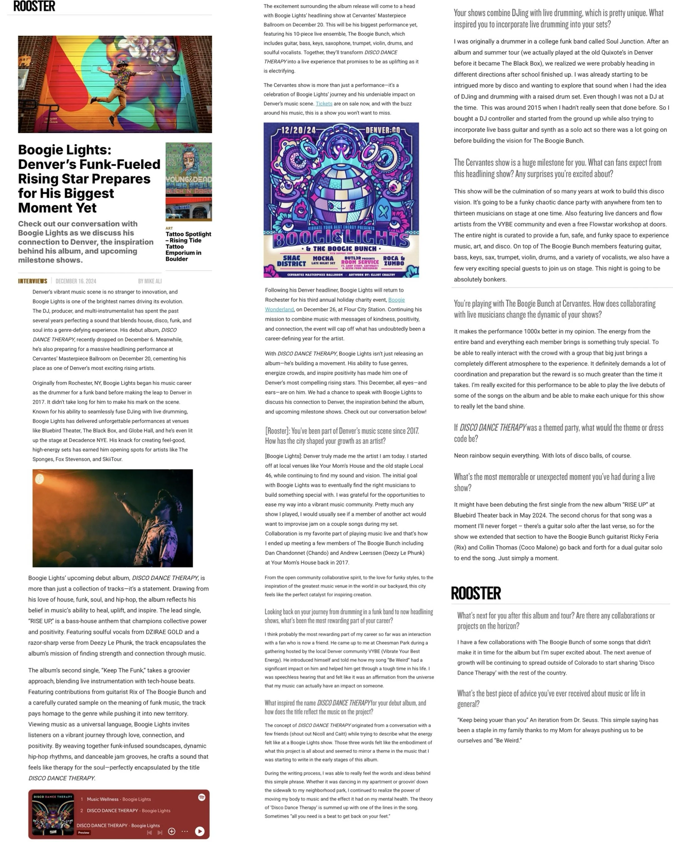 Boogie Lights press photo published by Rooster for a Denver music artist feature and promotional coverage.