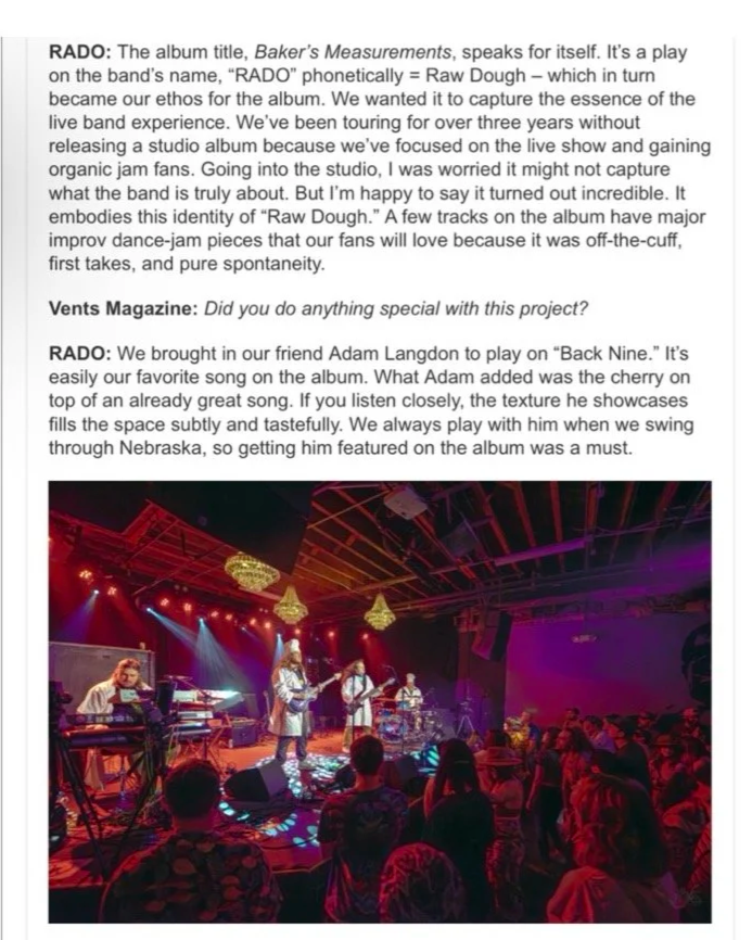 RADO concert photography at Cervantes The Other Side in Denver published by VENTS Magazine for a jam band artist feature.