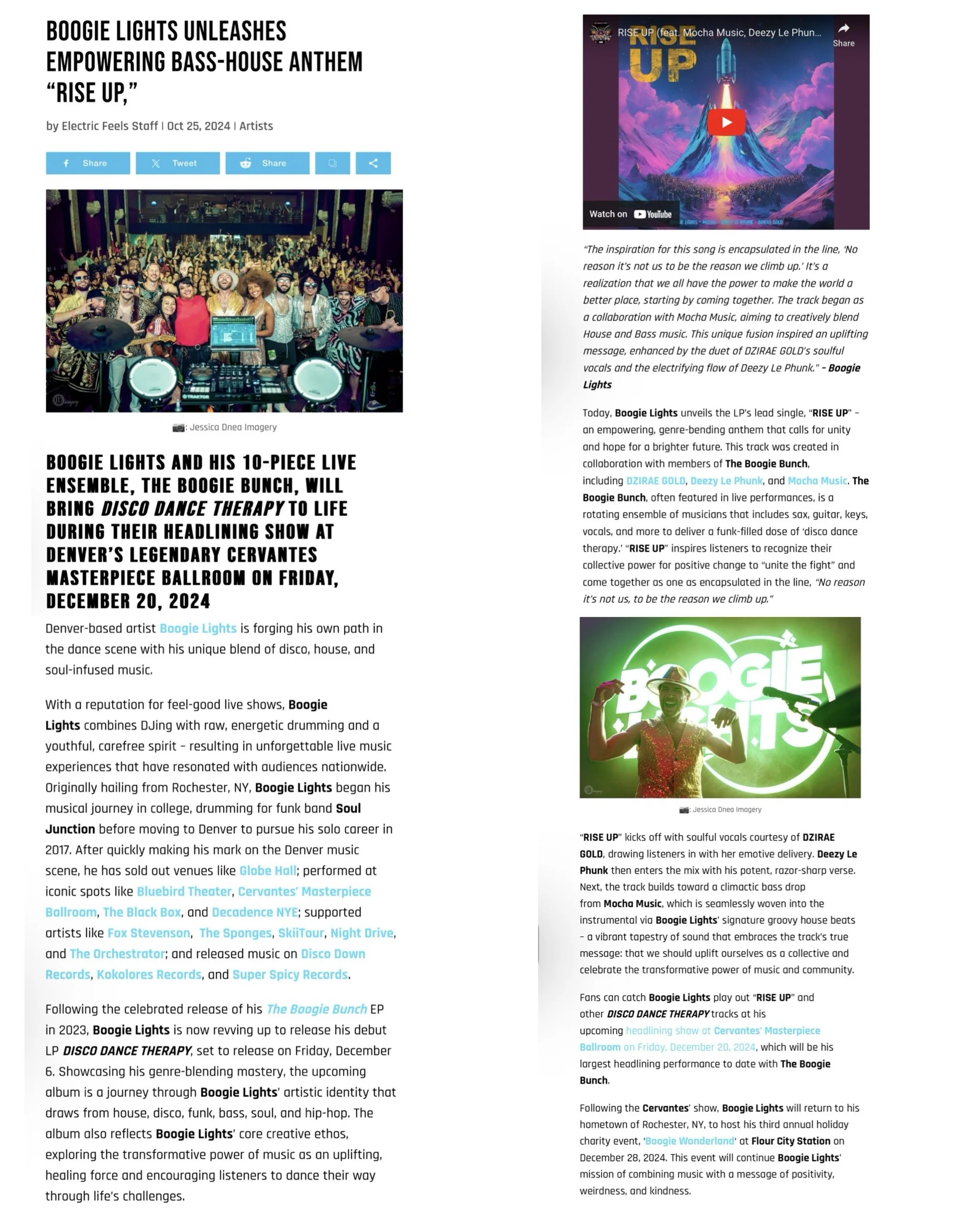 Boogie Lights concert photography at the Bluebird in Denver published by Electric Feels for electronic music release promotion.