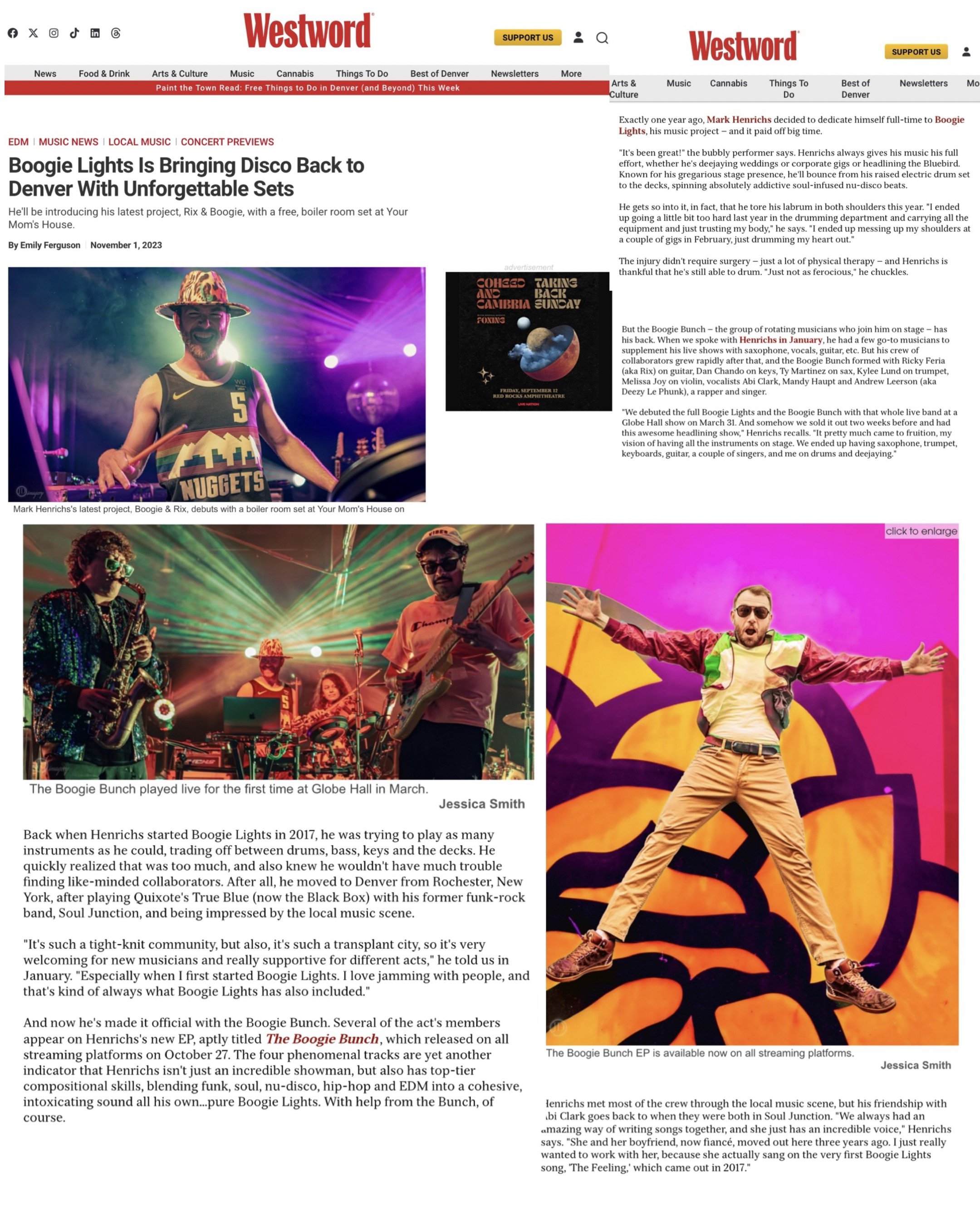 Boogie Lights and The Boogie Bunch concert and press photography published by Westword for a Denver music feature.
