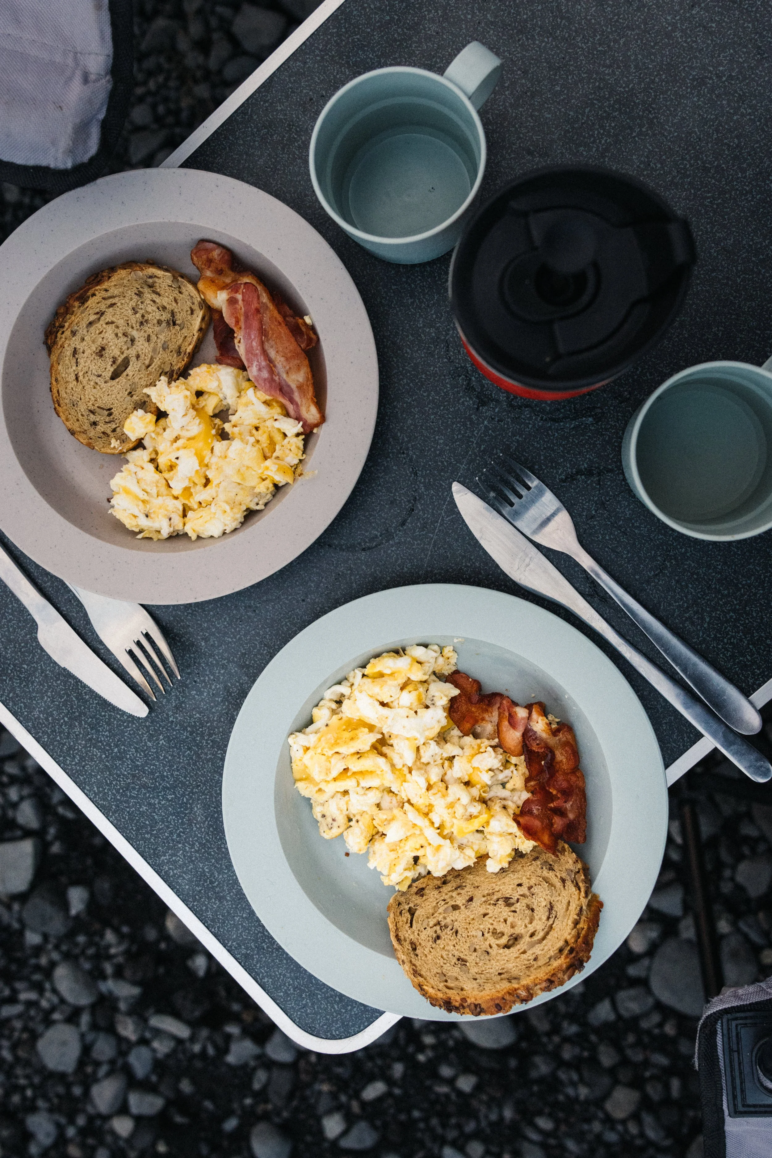 Making breakfast and coffee from campervan in Iceland