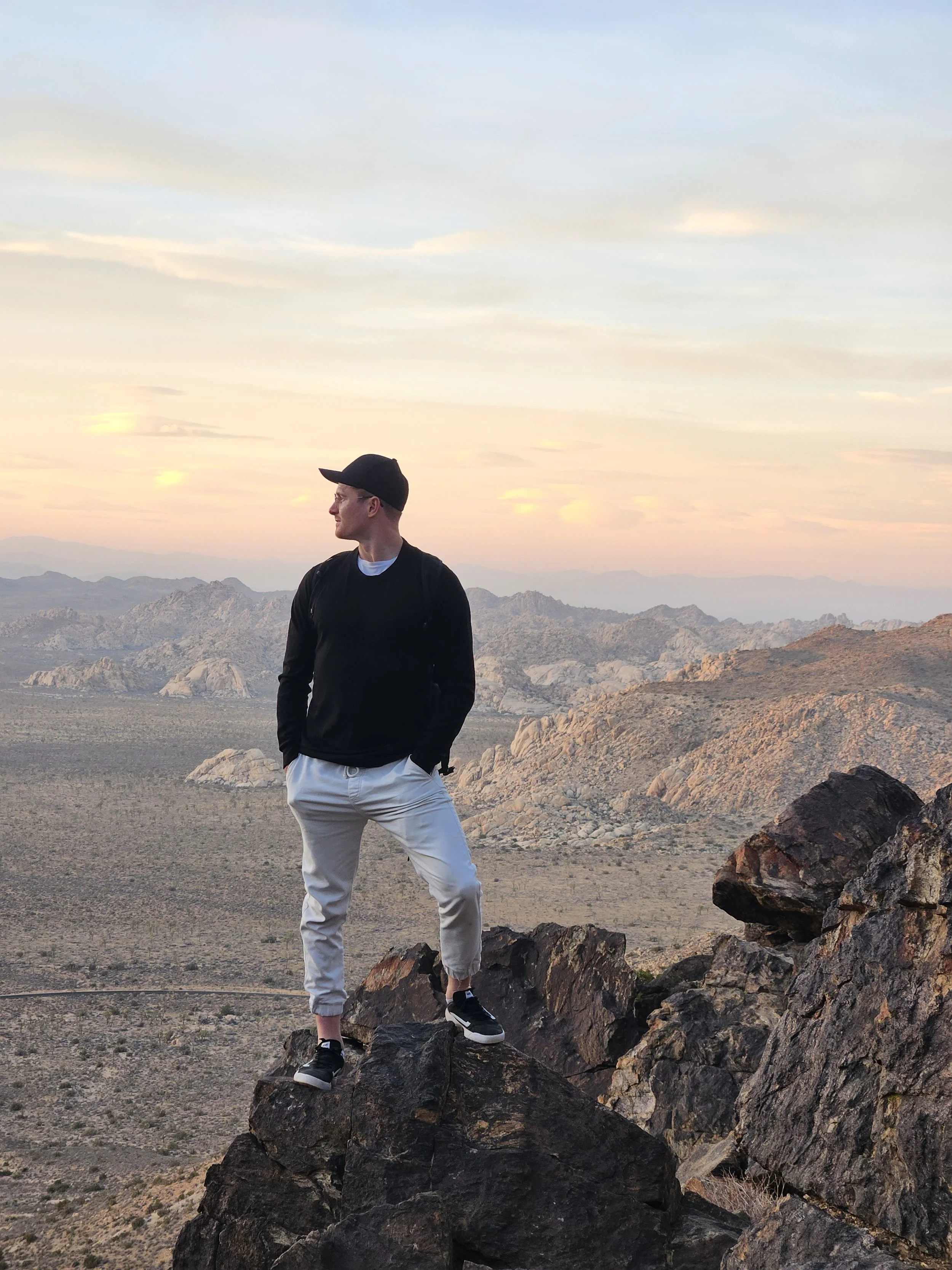 Sunset over the desert landscape in Joshua Tree National Park