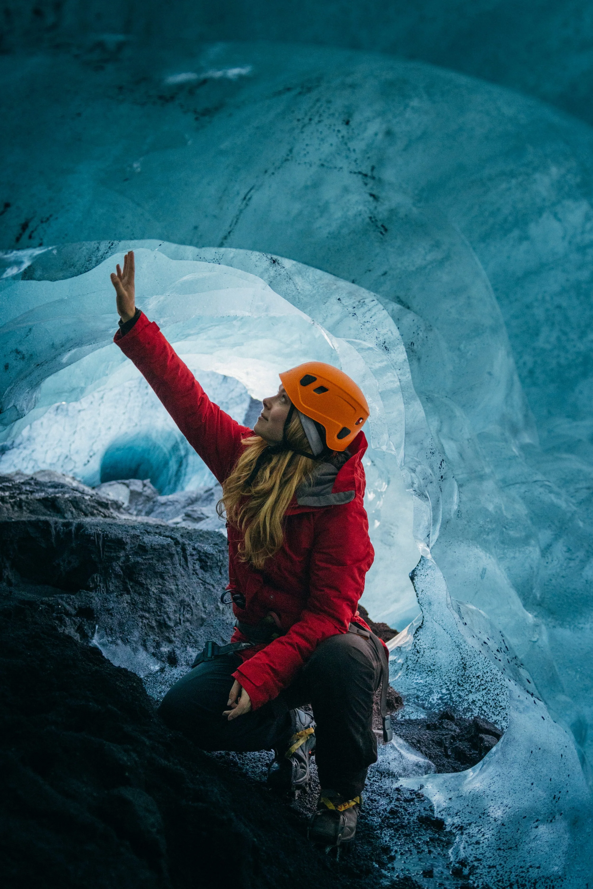 Exploring an ice cave during a glacier hike in Iceland